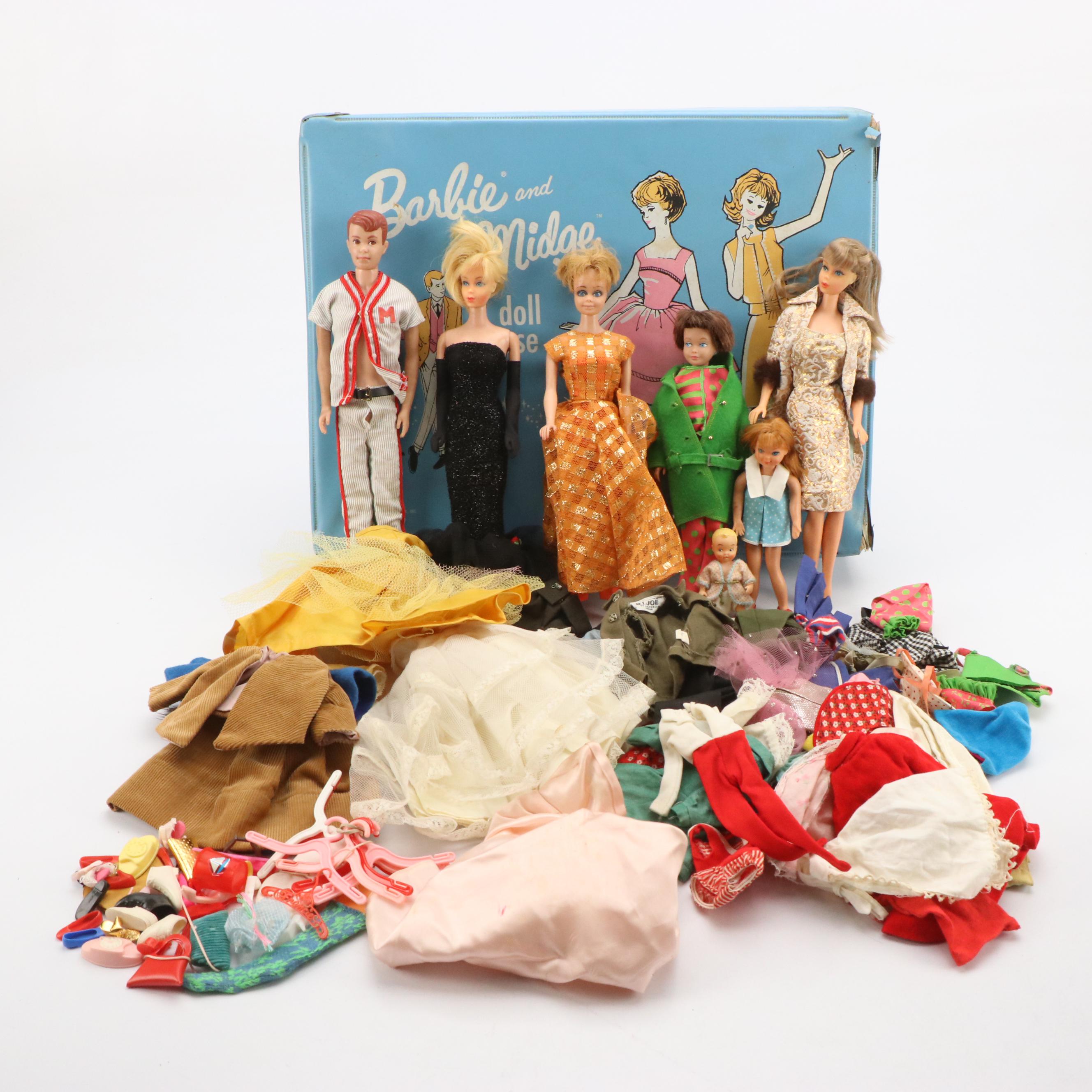 Mattel "Skipper," "Midge" and Other Barbie Dolls, Clothes and Case, Mid-20th C.