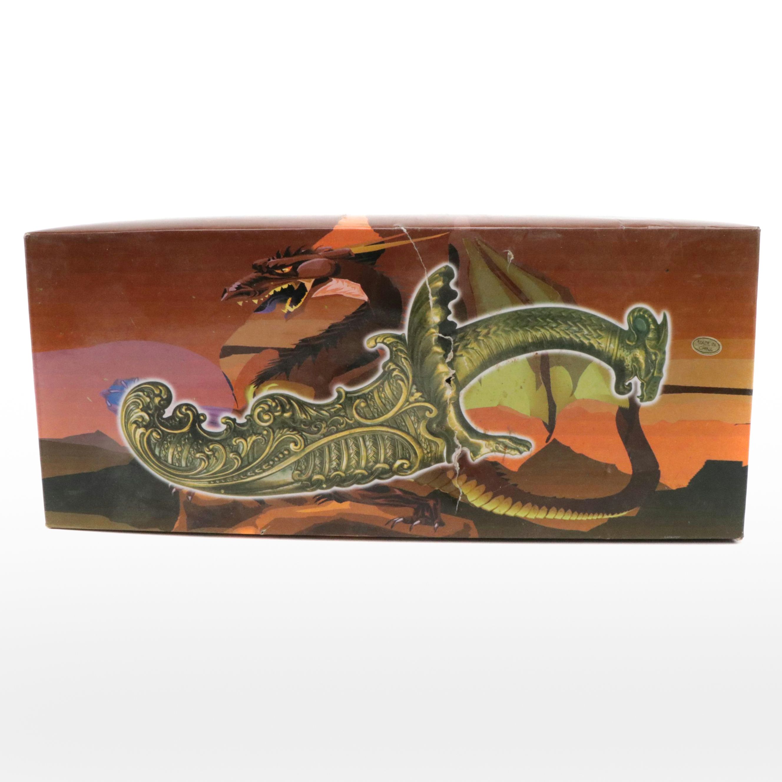 Satin Stainless Dragon-Themed Fantasy Curved Knife with Custom Sheath