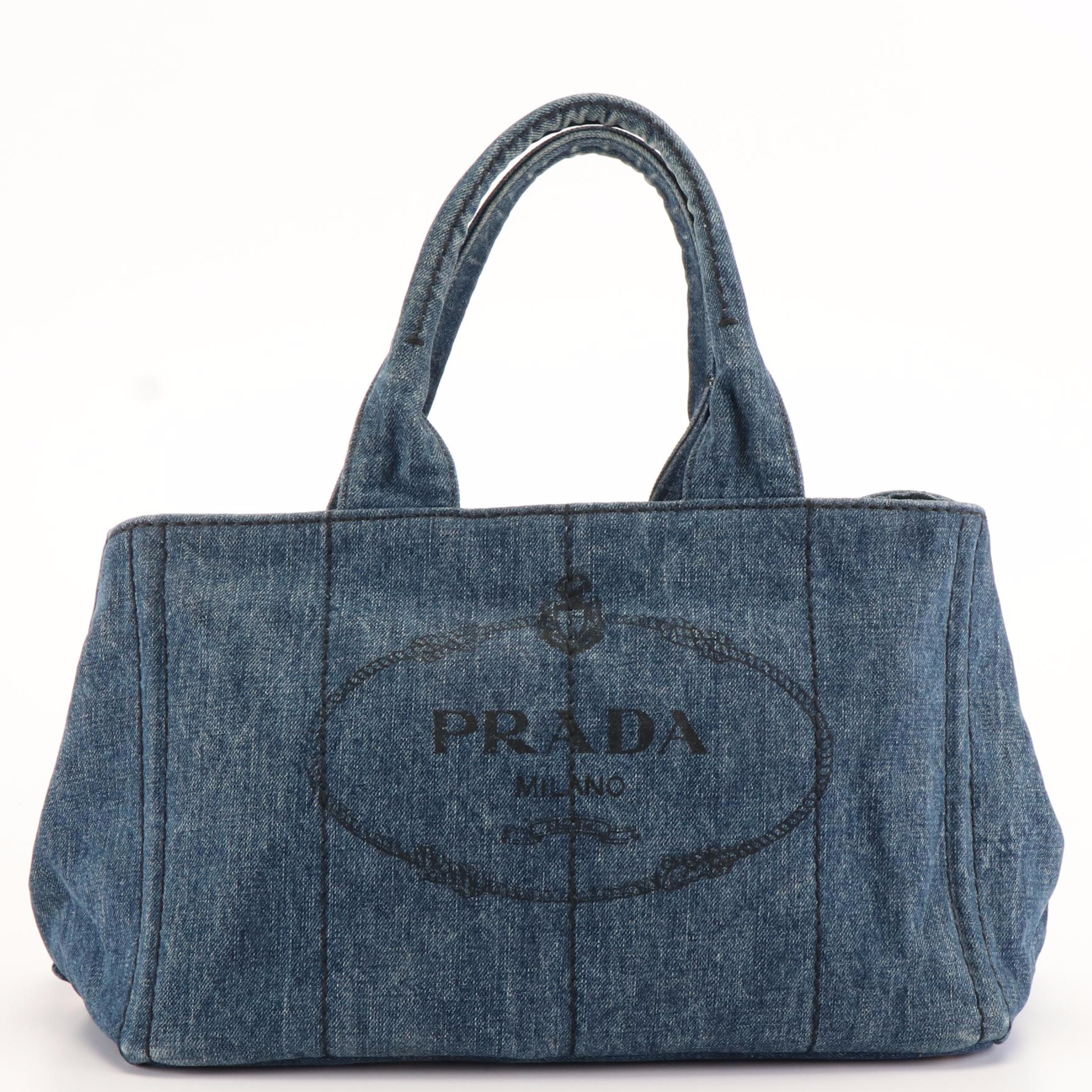 Prada Canapa Logo Blue Denim Tote Bag