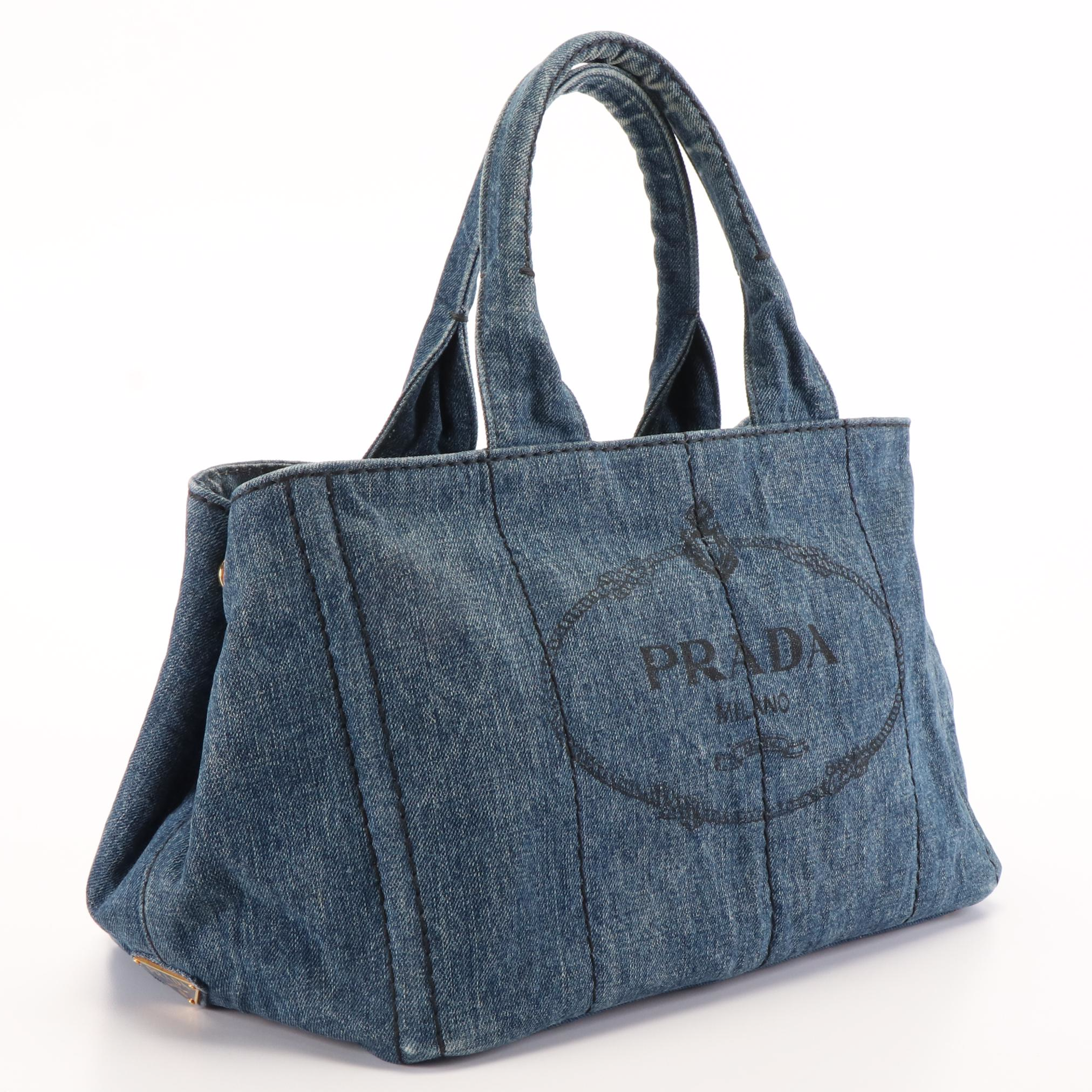 Prada Canapa Logo Blue Denim Tote Bag