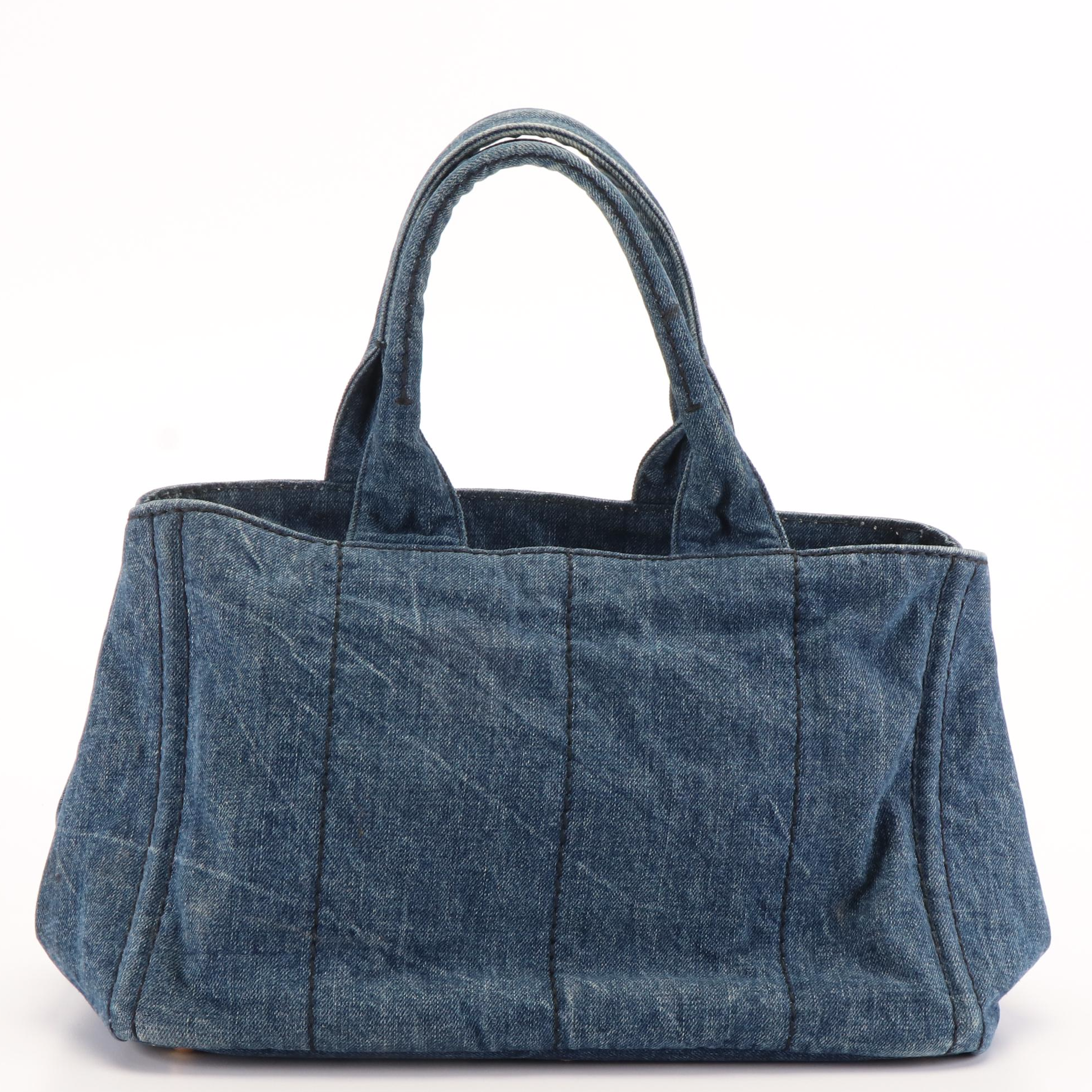 Prada Canapa Logo Blue Denim Tote Bag