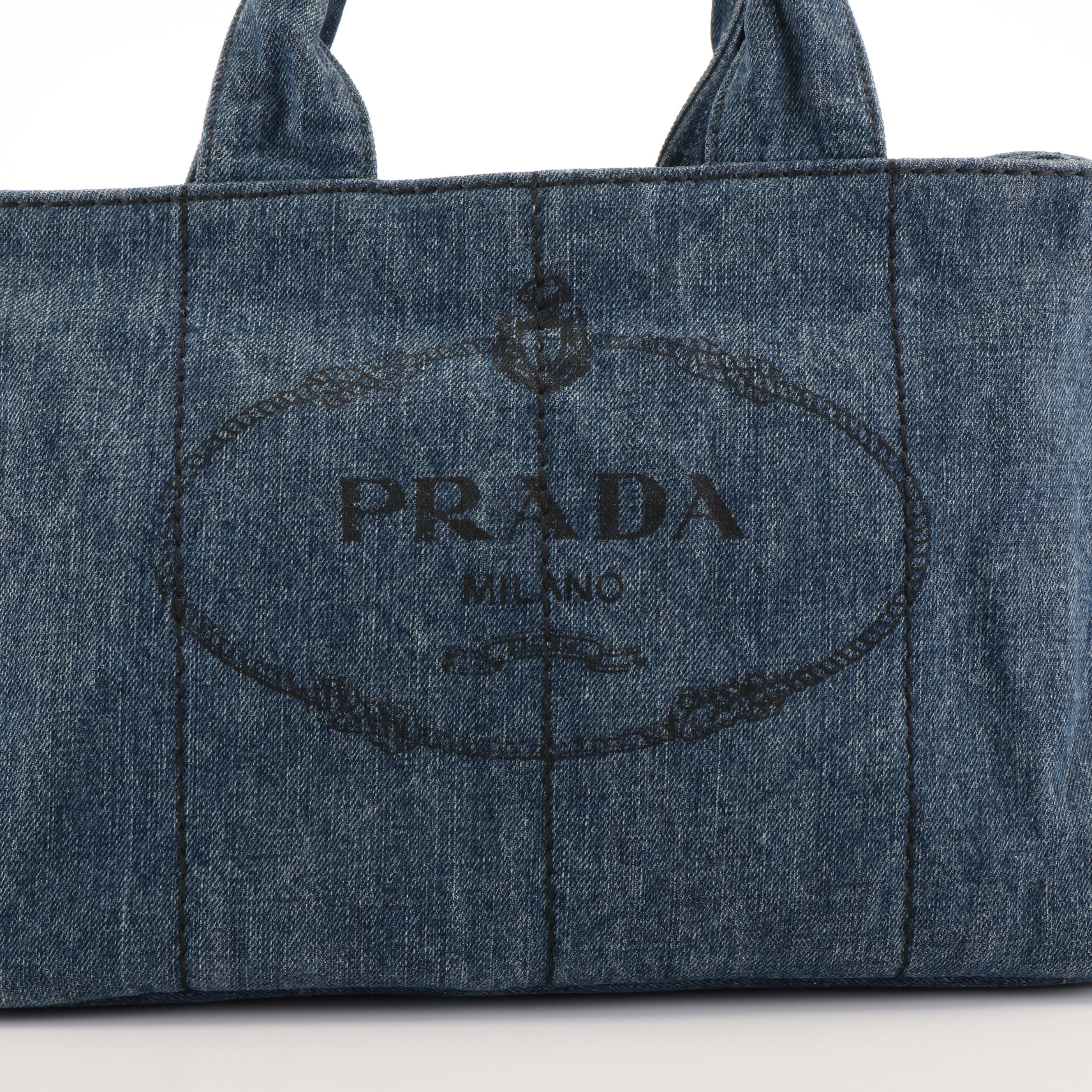 Prada Canapa Logo Blue Denim Tote Bag