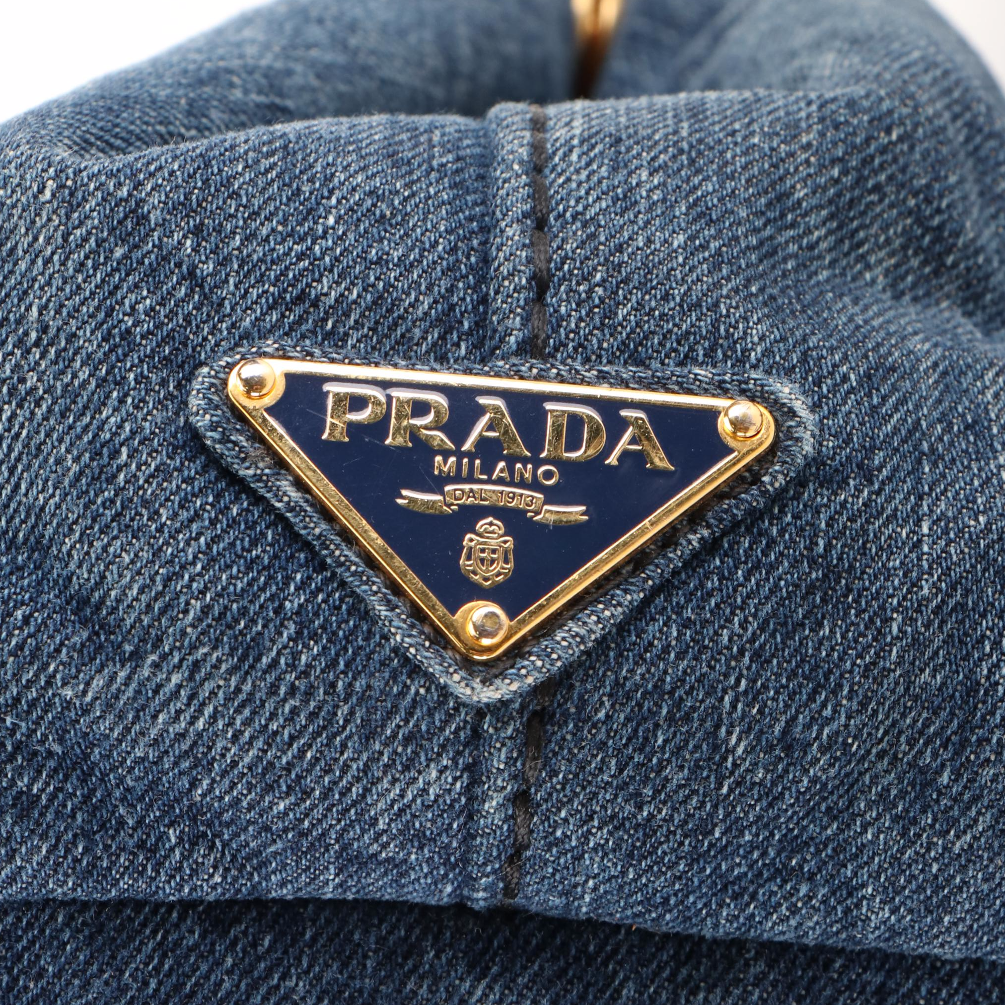Prada Canapa Logo Blue Denim Tote Bag