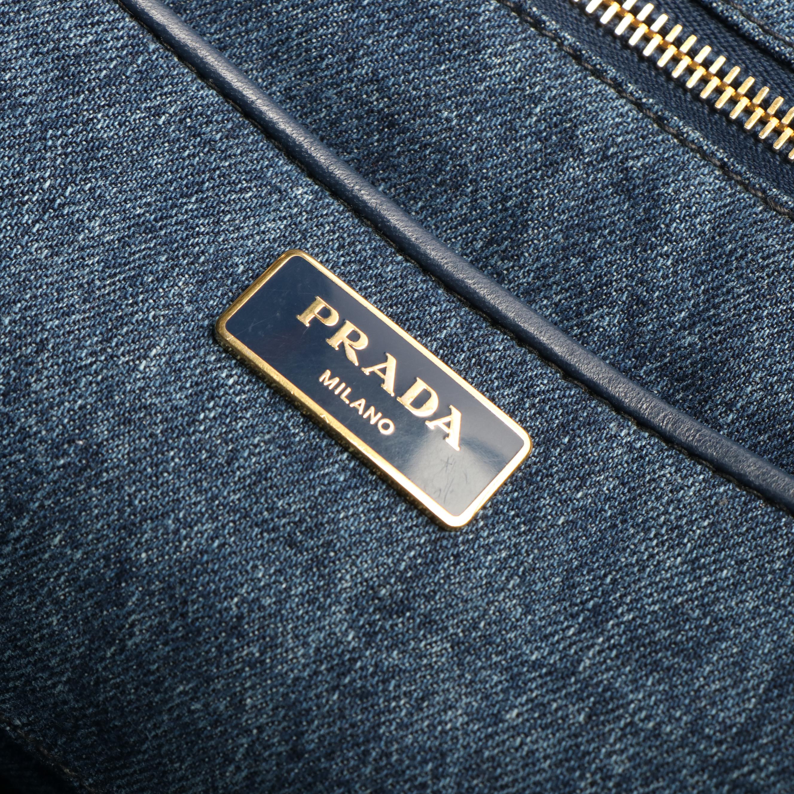 Prada Canapa Logo Blue Denim Tote Bag