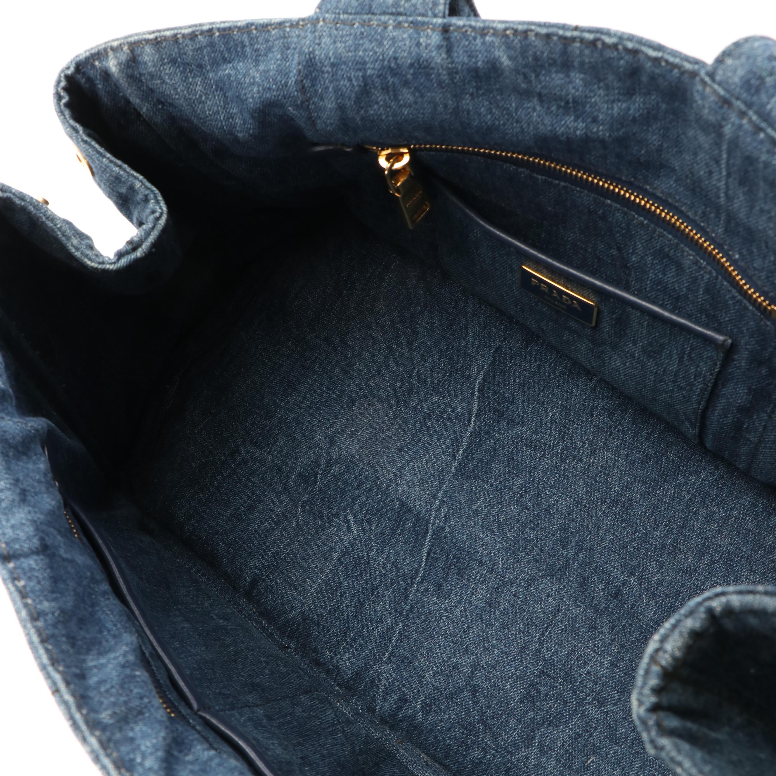 Prada Canapa Logo Blue Denim Tote Bag