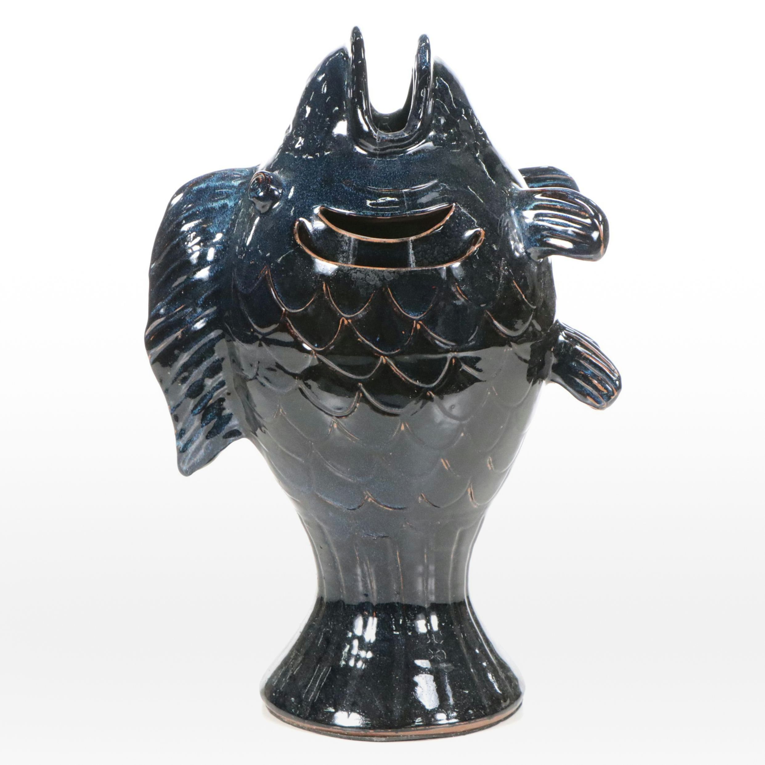 Alfresco Home Blue Glazed Ceramic Fish Water Fountain