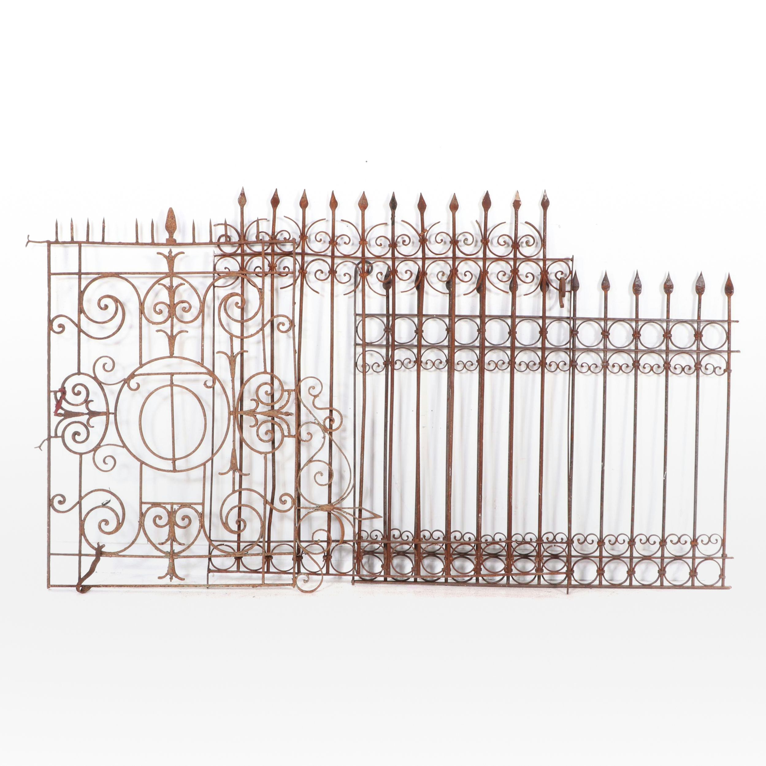 Three Architectural Wrought Iron Gate Panels, Early 20th Century