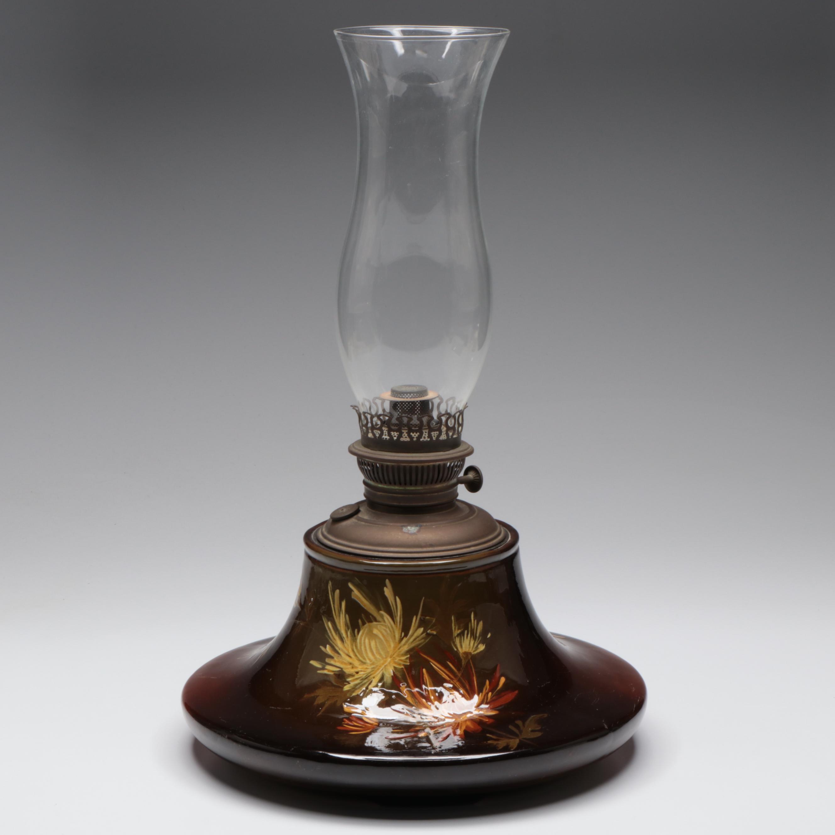 J.W. Brooks Jr. For Weller Pottery Ceramic Oil Lamp, Late 19th Century