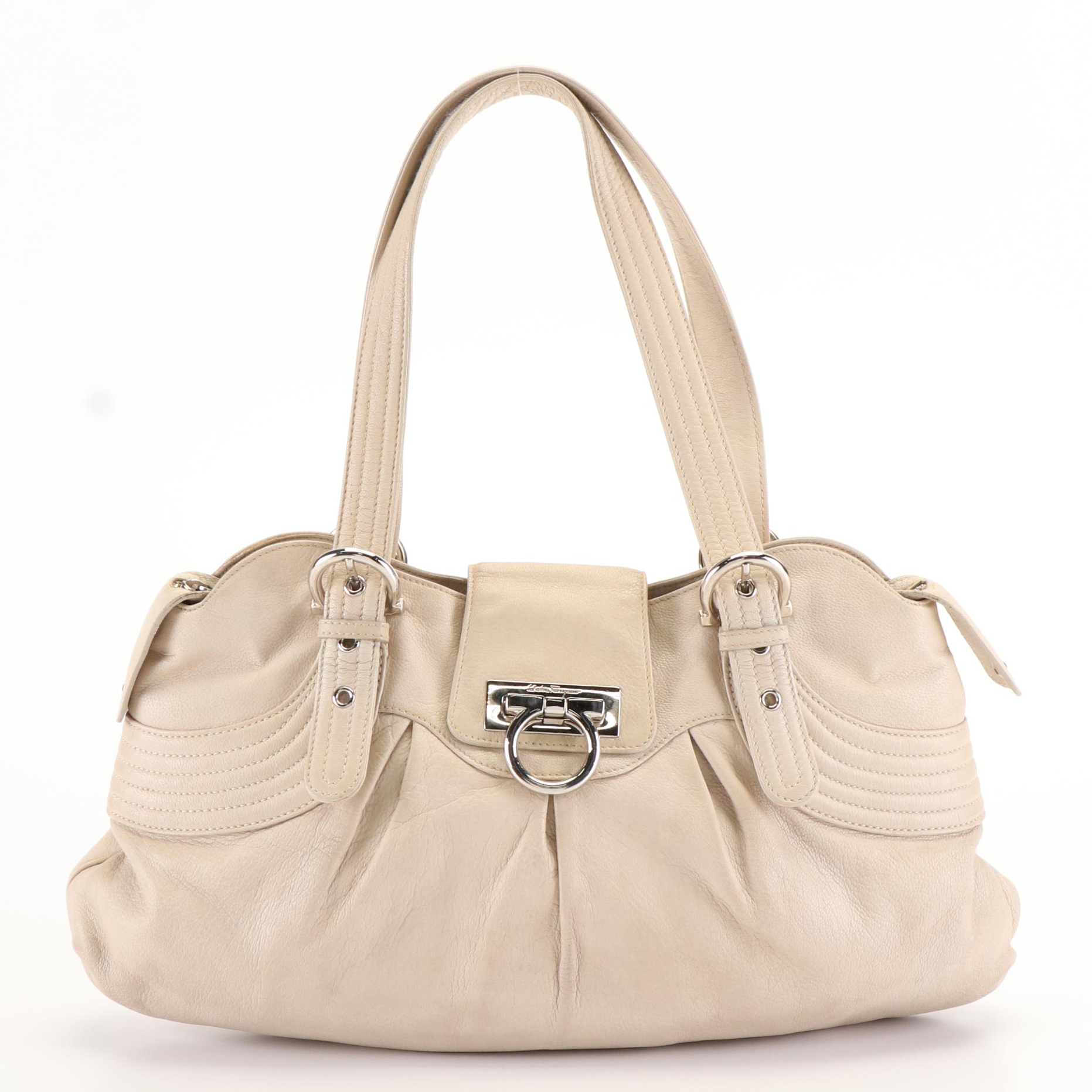 Salvatore Ferragamo Gancini Shoulder Bag in Iceberg Pebbled Leather
