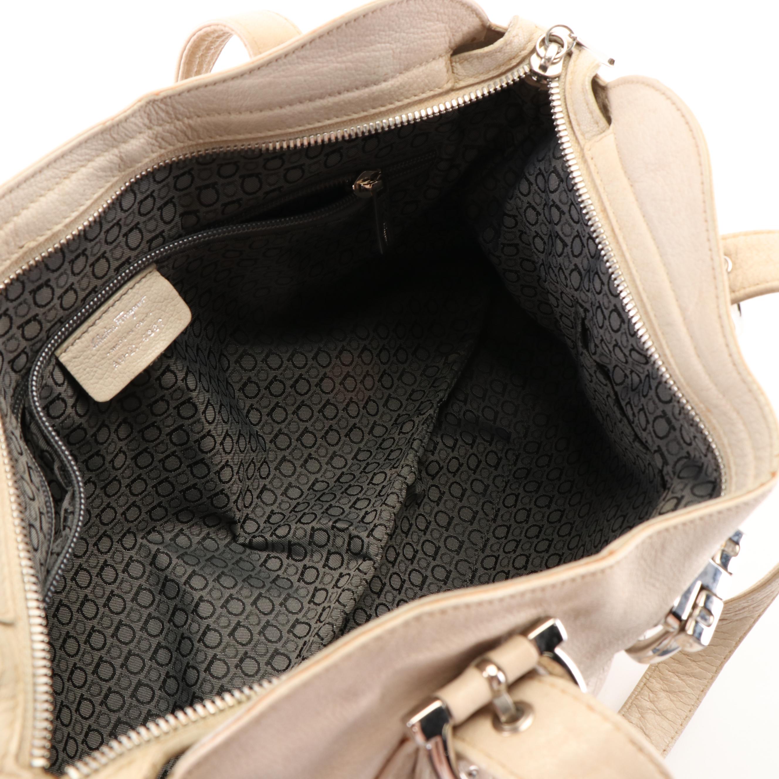 Salvatore Ferragamo Gancini Shoulder Bag in Iceberg Pebbled Leather