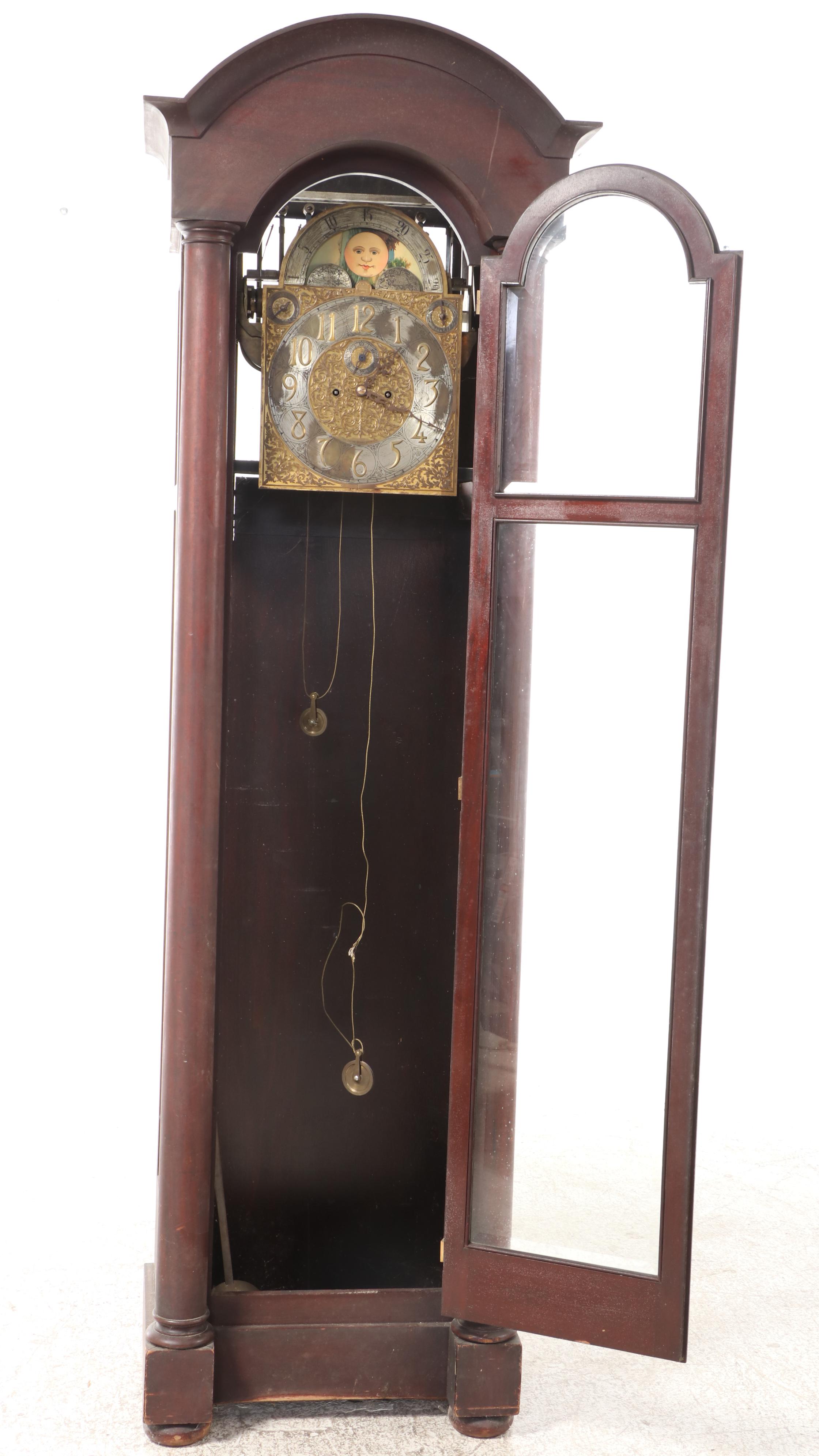 The Frank Herschede Co Mahogany Longcase Clock with Moon Dial Face, Early 20th C