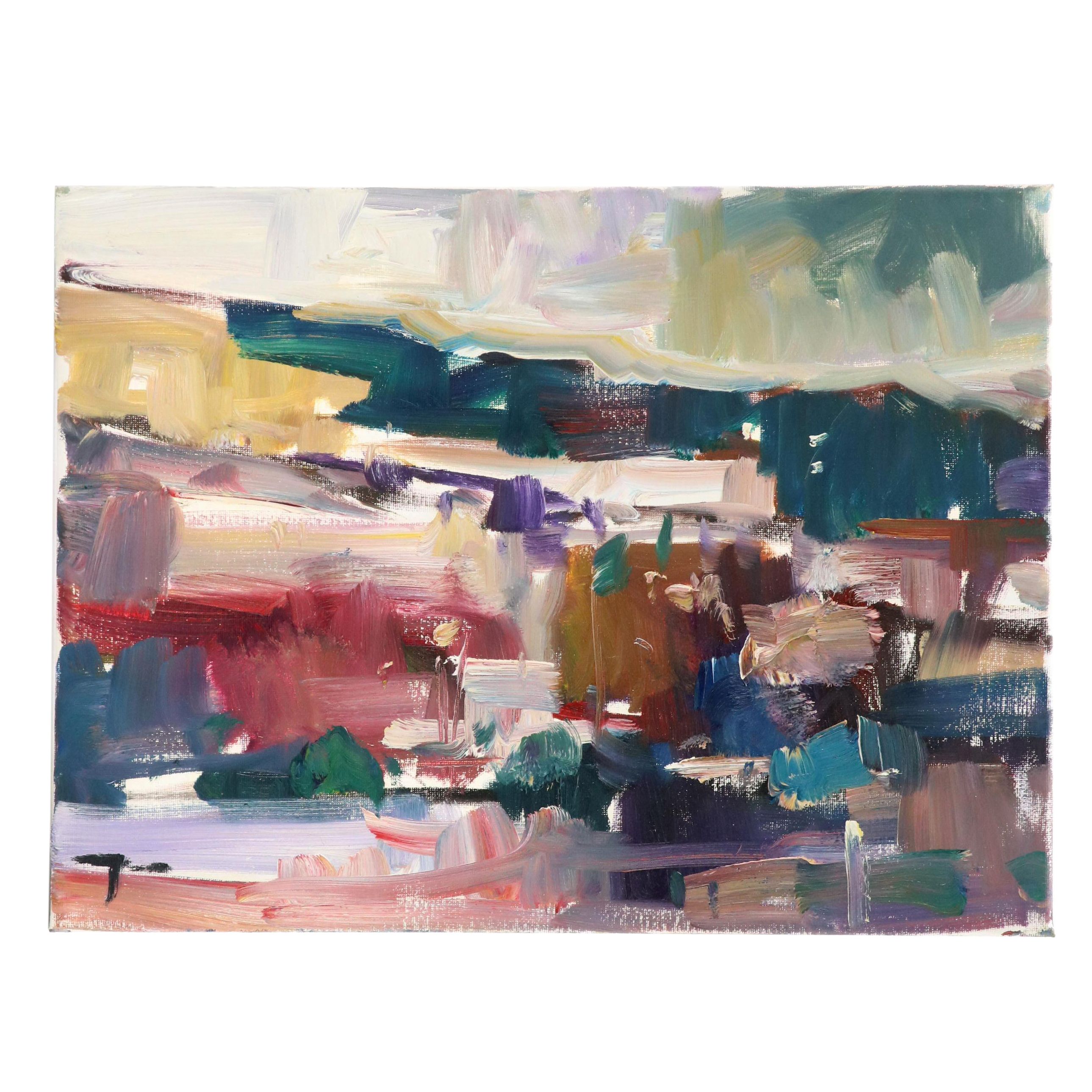 Jose Trujillo Abstract Oil Painting "Dark Landscape"