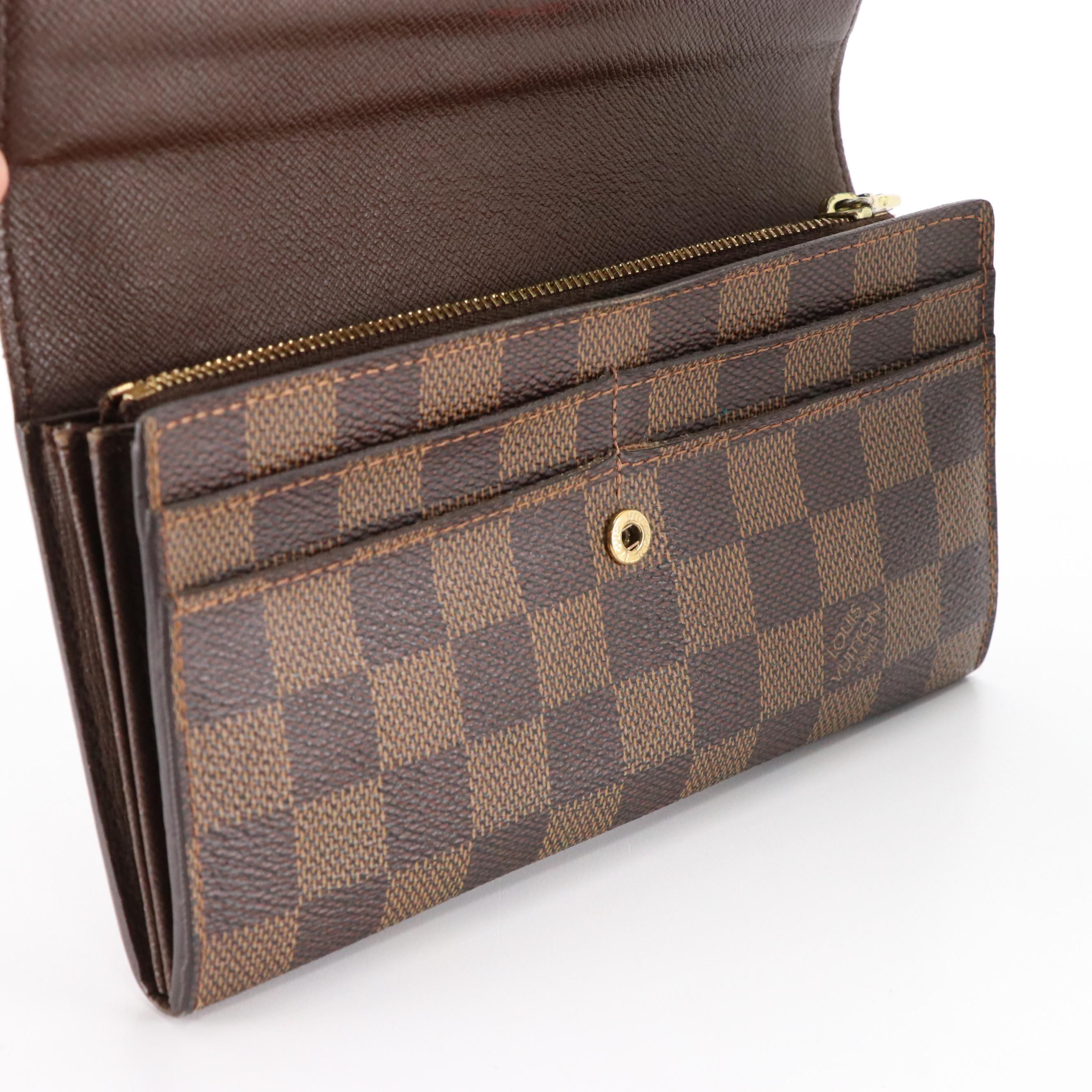 Louis Vuitton Sarah Wallet in Damier Ébène Coated Canvas and Brown Leather