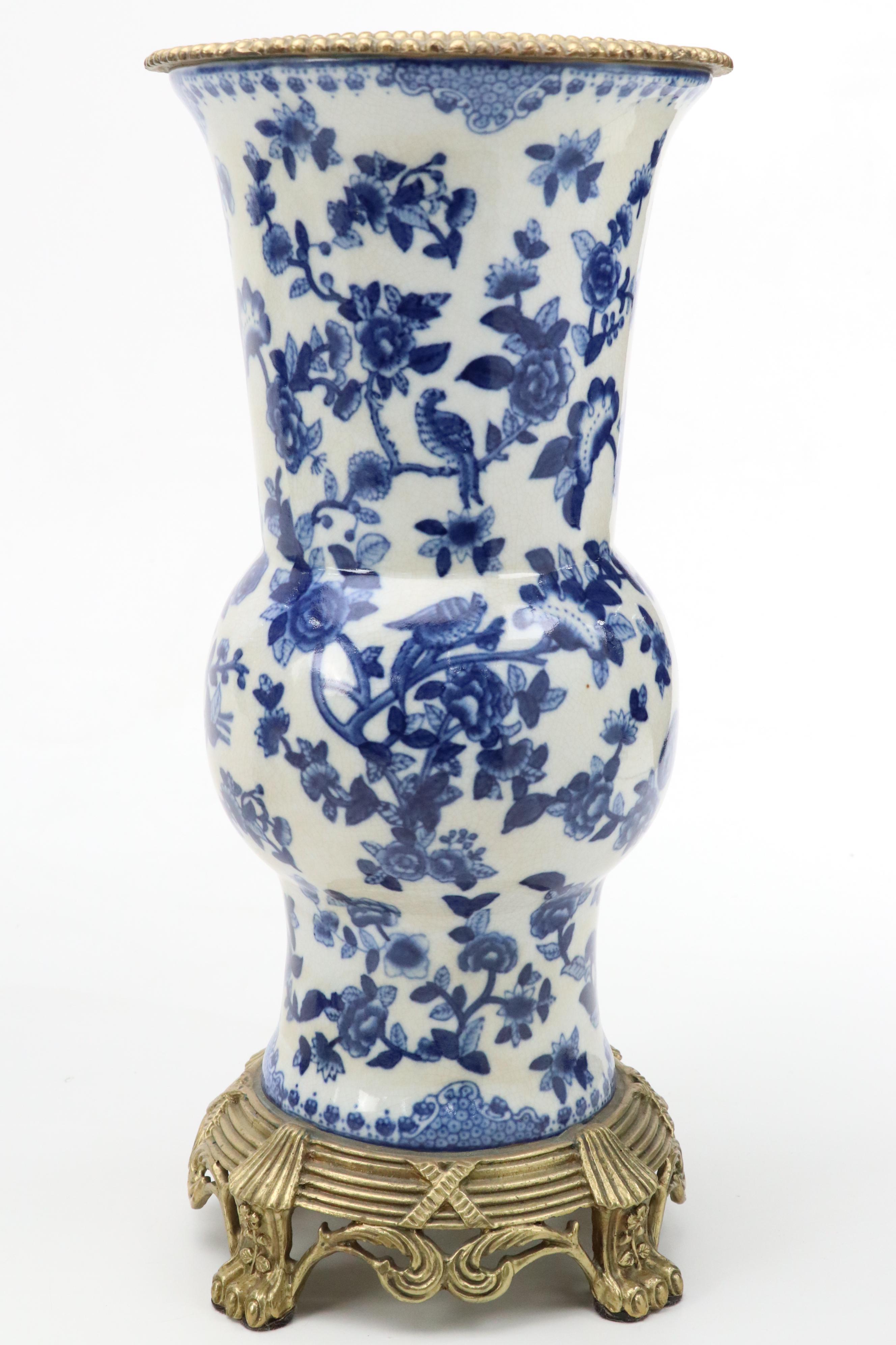 Amita Chinese Blue on White Claw-Footed Gu Form Porcelain Vase