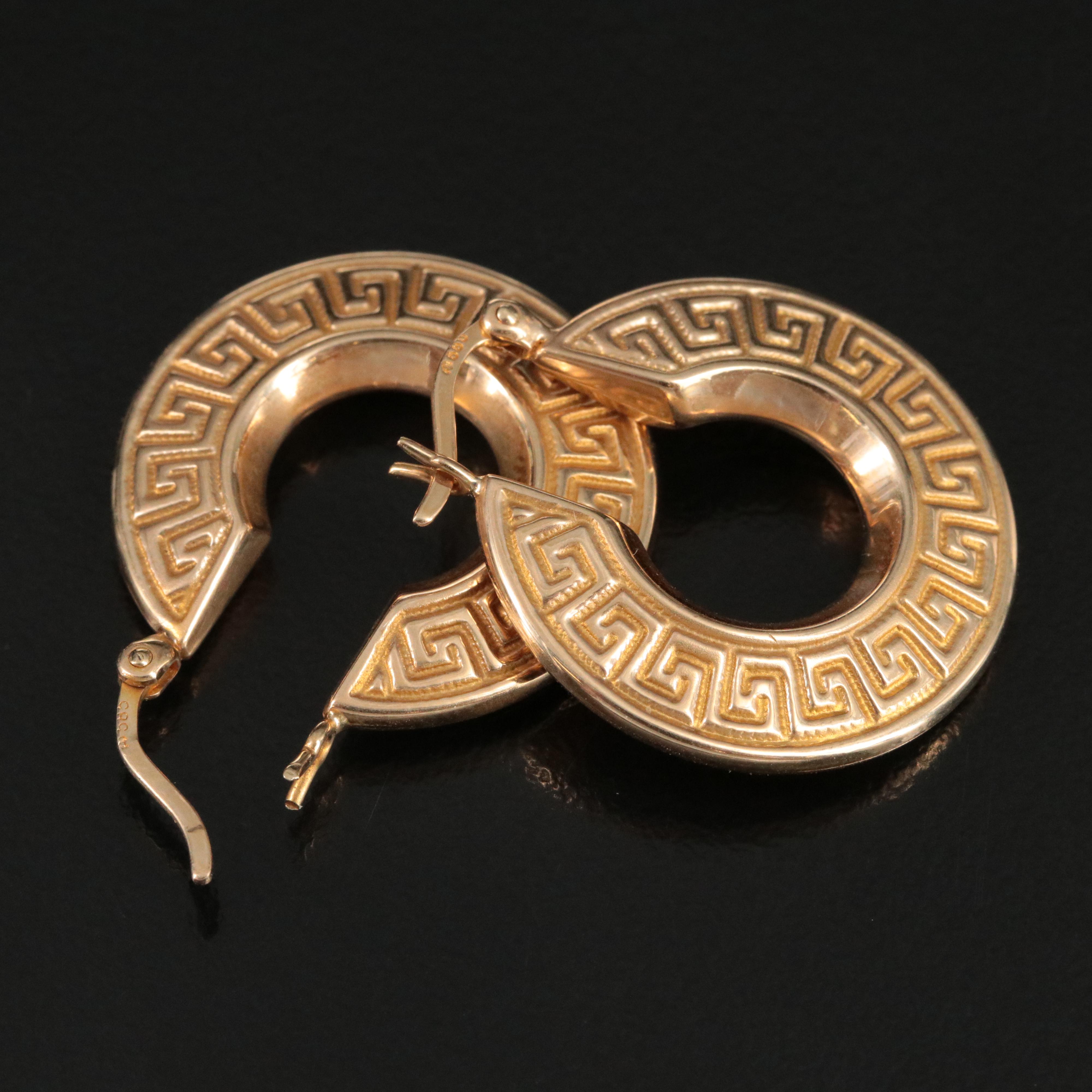 14K Greek Key Hoops