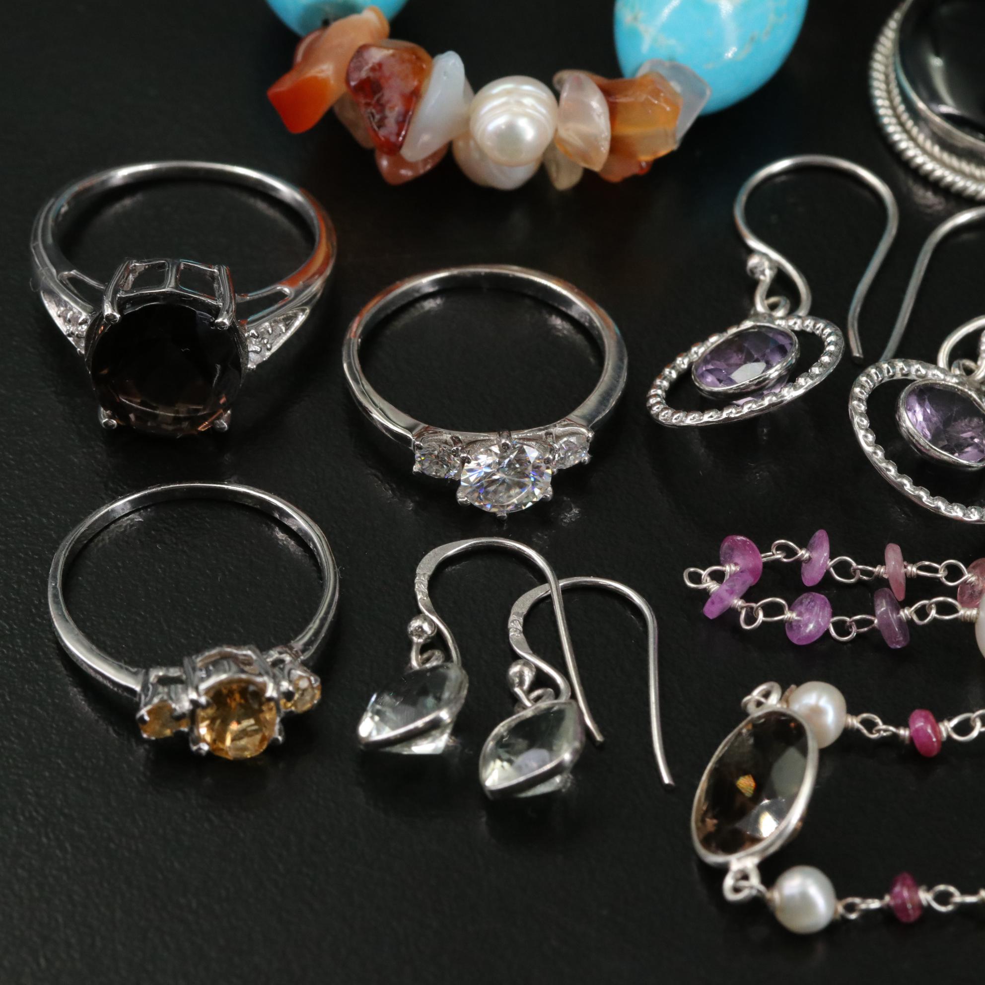 17 Assorted Sterling Silver Bracelets, Earrings, Necklaces, Pendants, and Rings