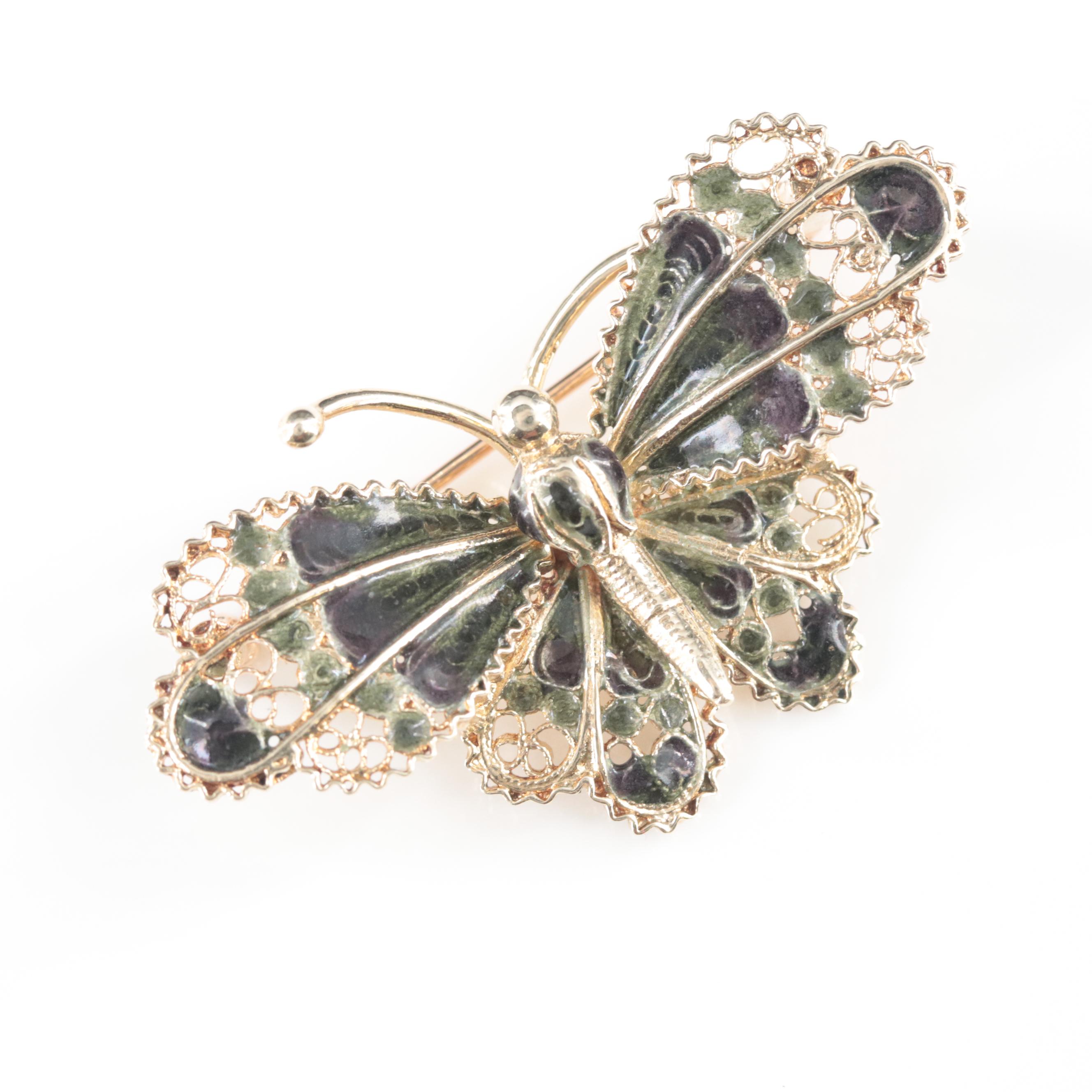 14K Enamel Butterfly Brooch