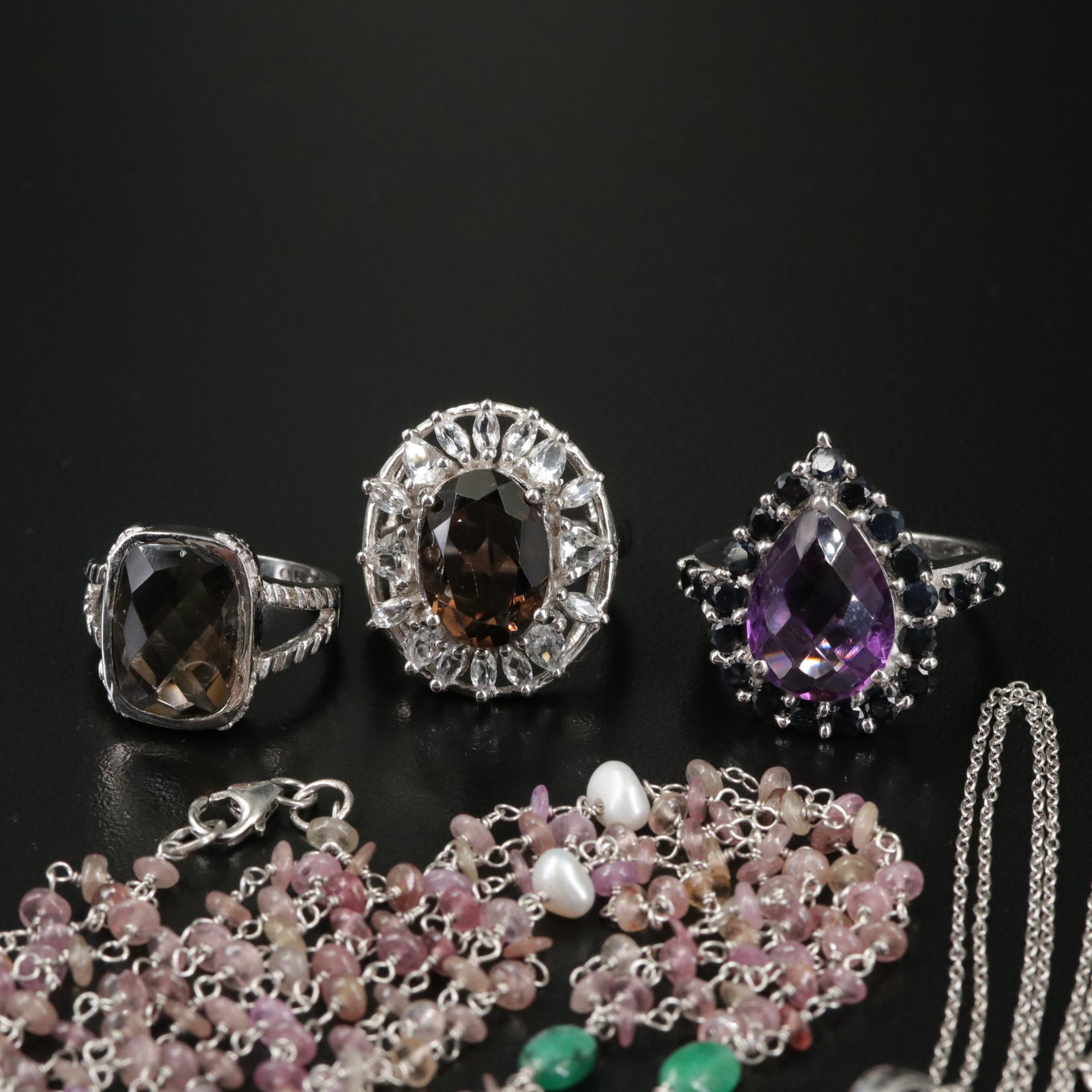 17 Assorted Sterling Silver Bracelets, Earrings, Necklaces, Pendants, and Rings