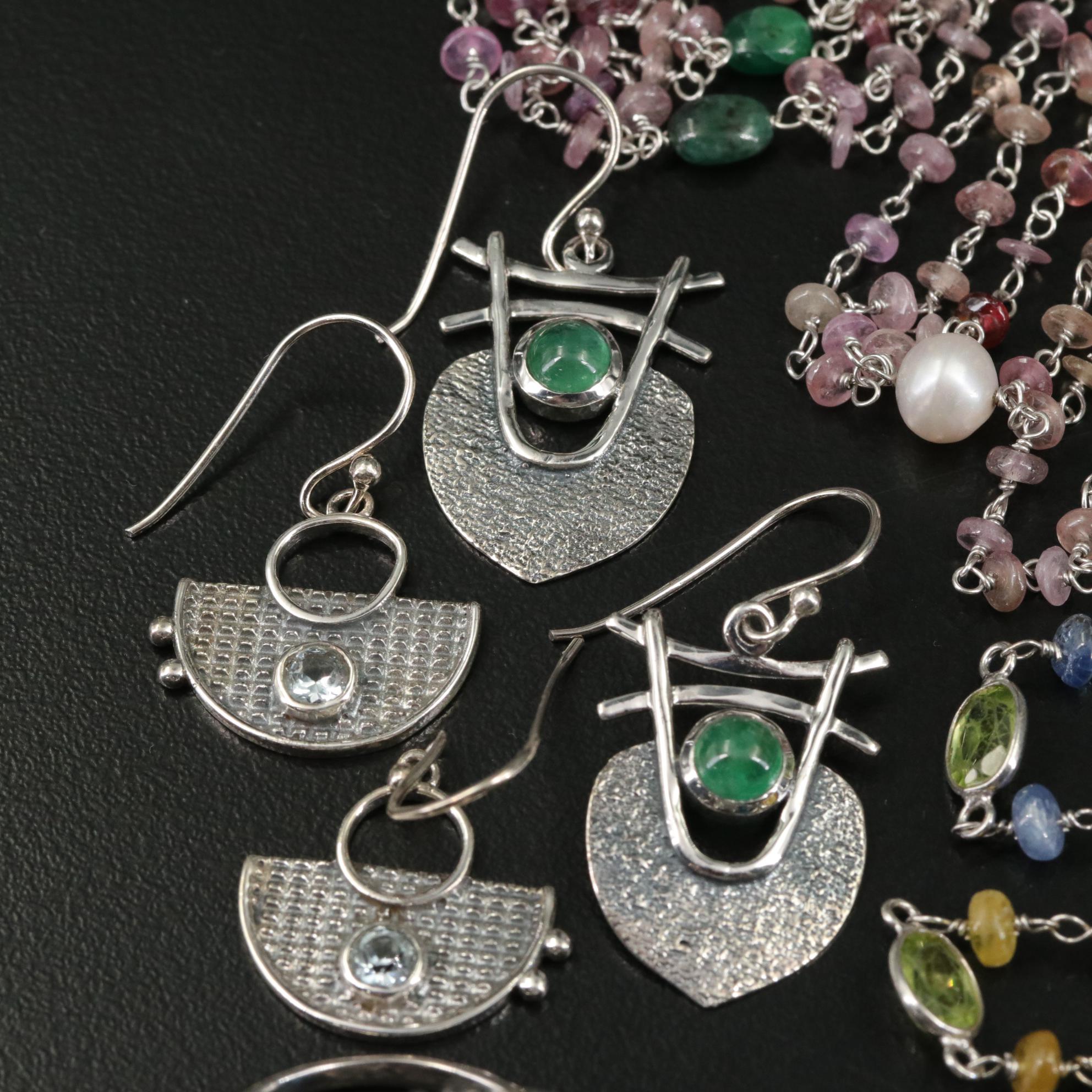 17 Assorted Sterling Silver Bracelets, Earrings, Necklaces, Pendants, and Rings