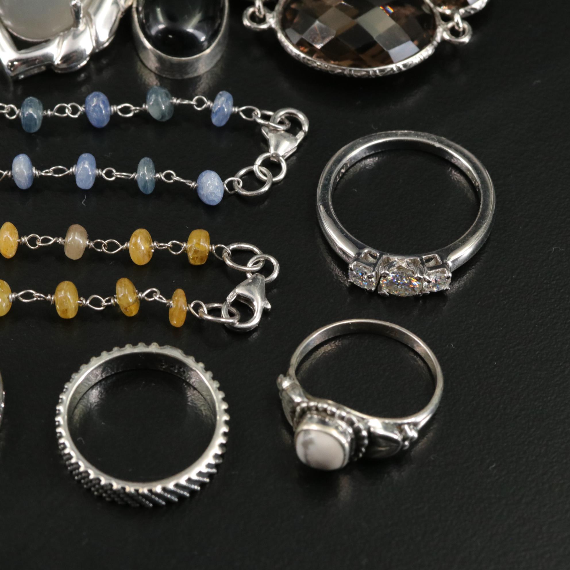 17 Assorted Sterling Silver Bracelets, Earrings, Necklaces, Pendants, and Rings