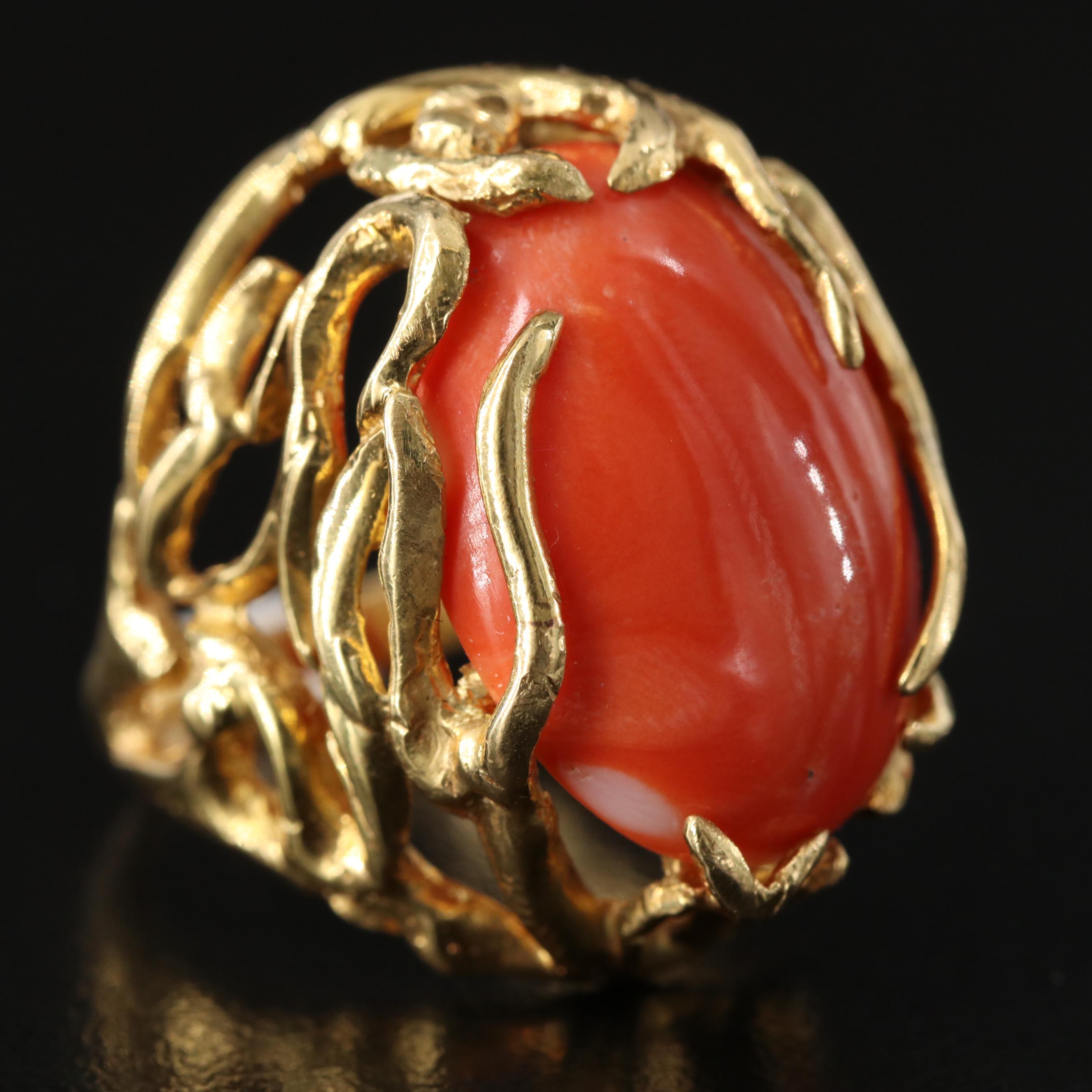 18K Coral Biomorphic Ring