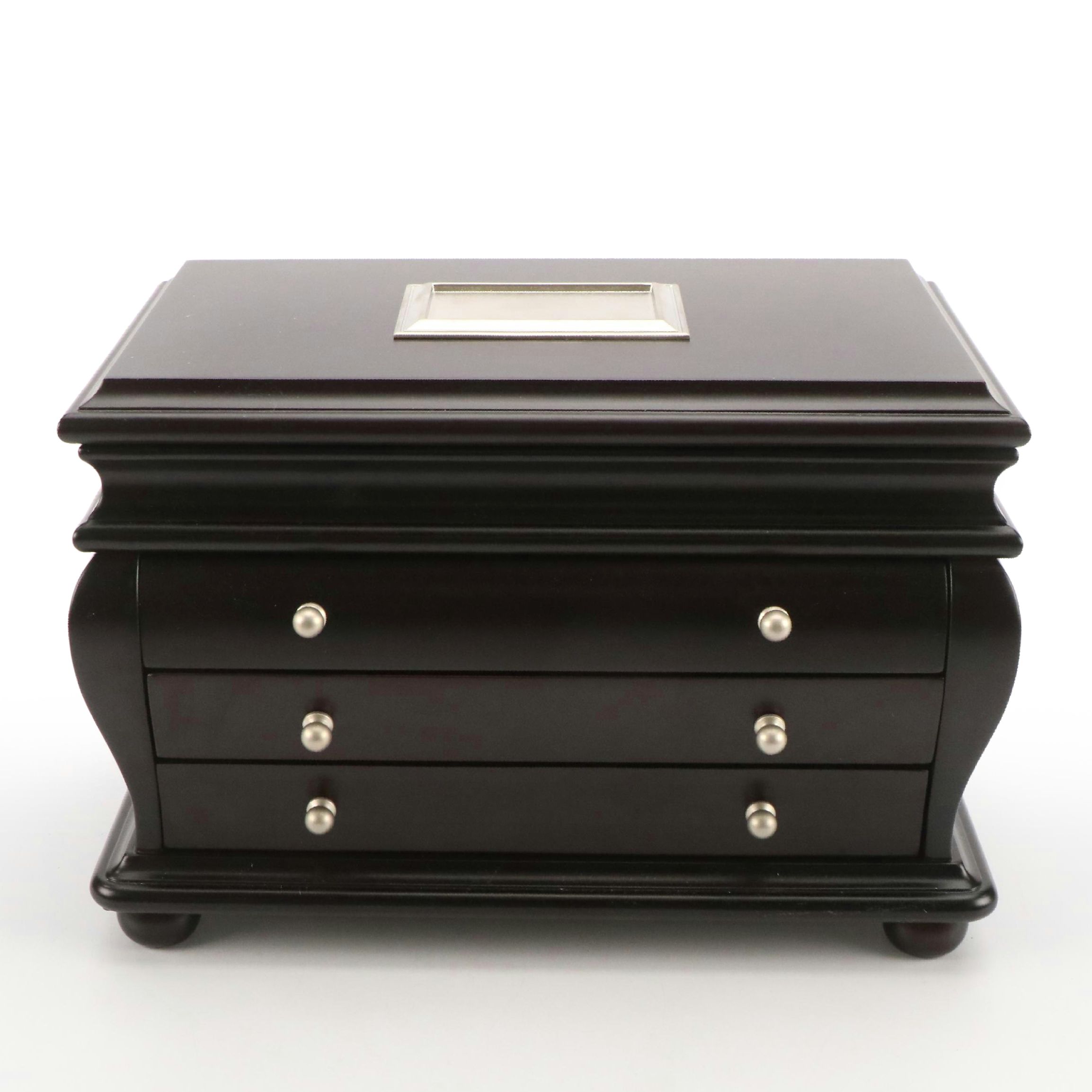 Things Remembered Ebonized Wood Bombé Chest Jewelry Box
