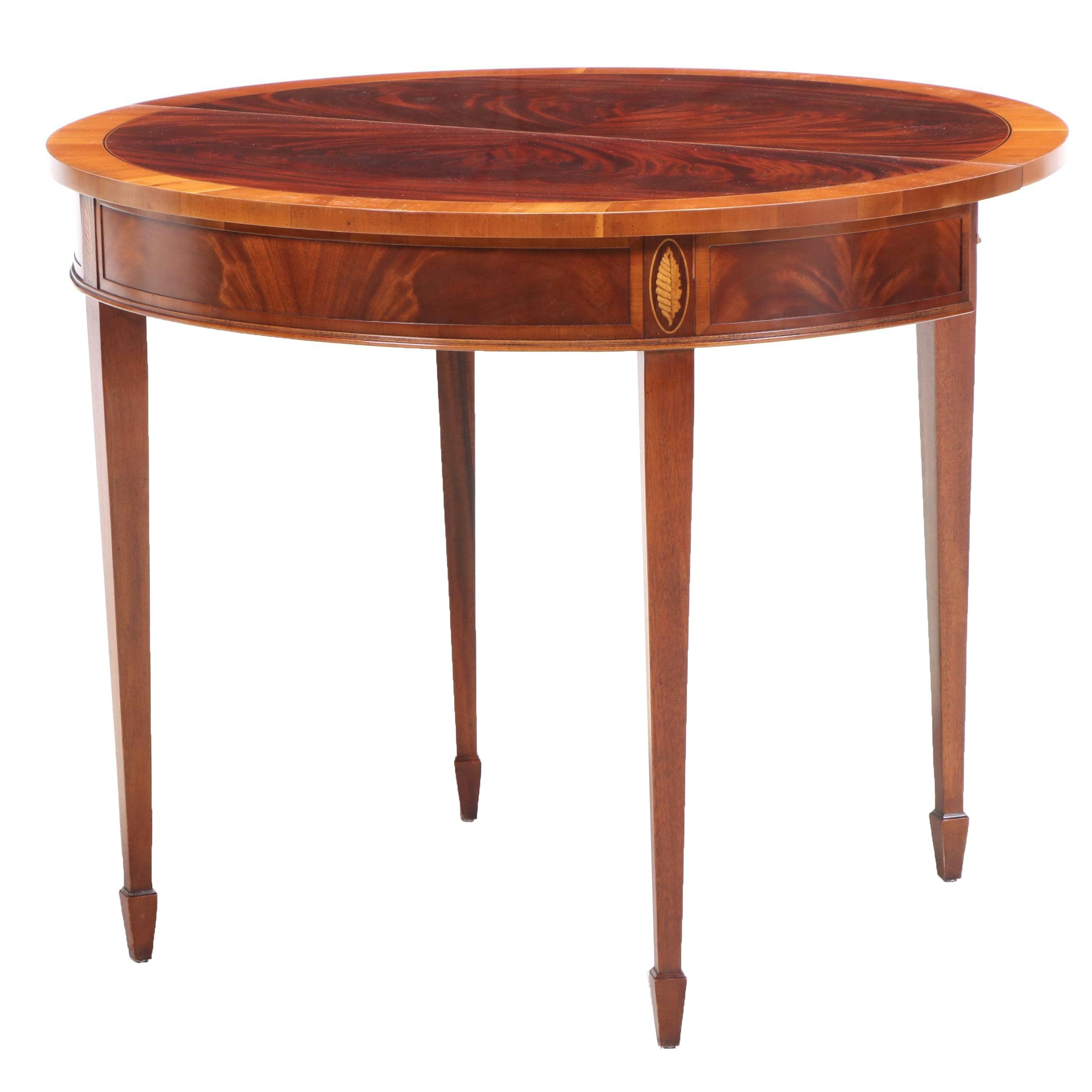 Hekman Federal Style Flame Mahogany and Marquetry Demilune Games Table