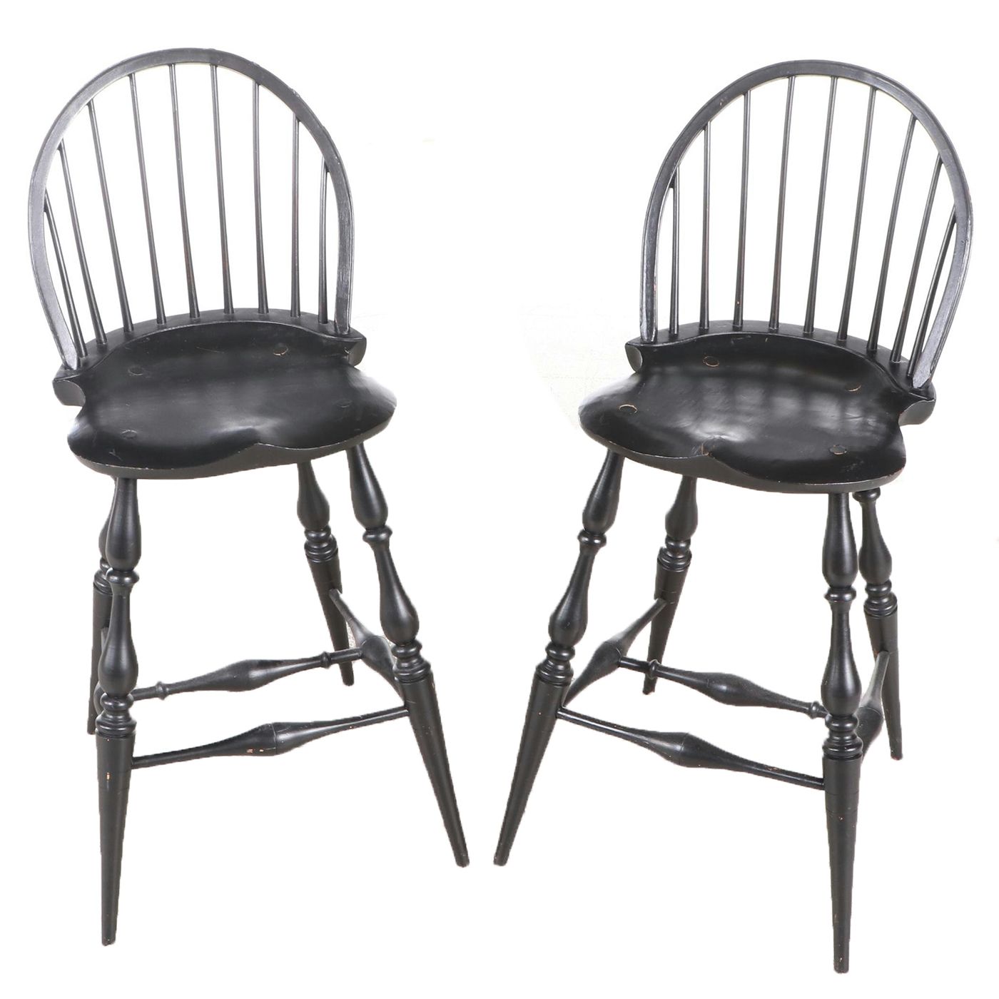 Pair of Colonial Style Ebonized Bow-Back Windsor Counter Stools