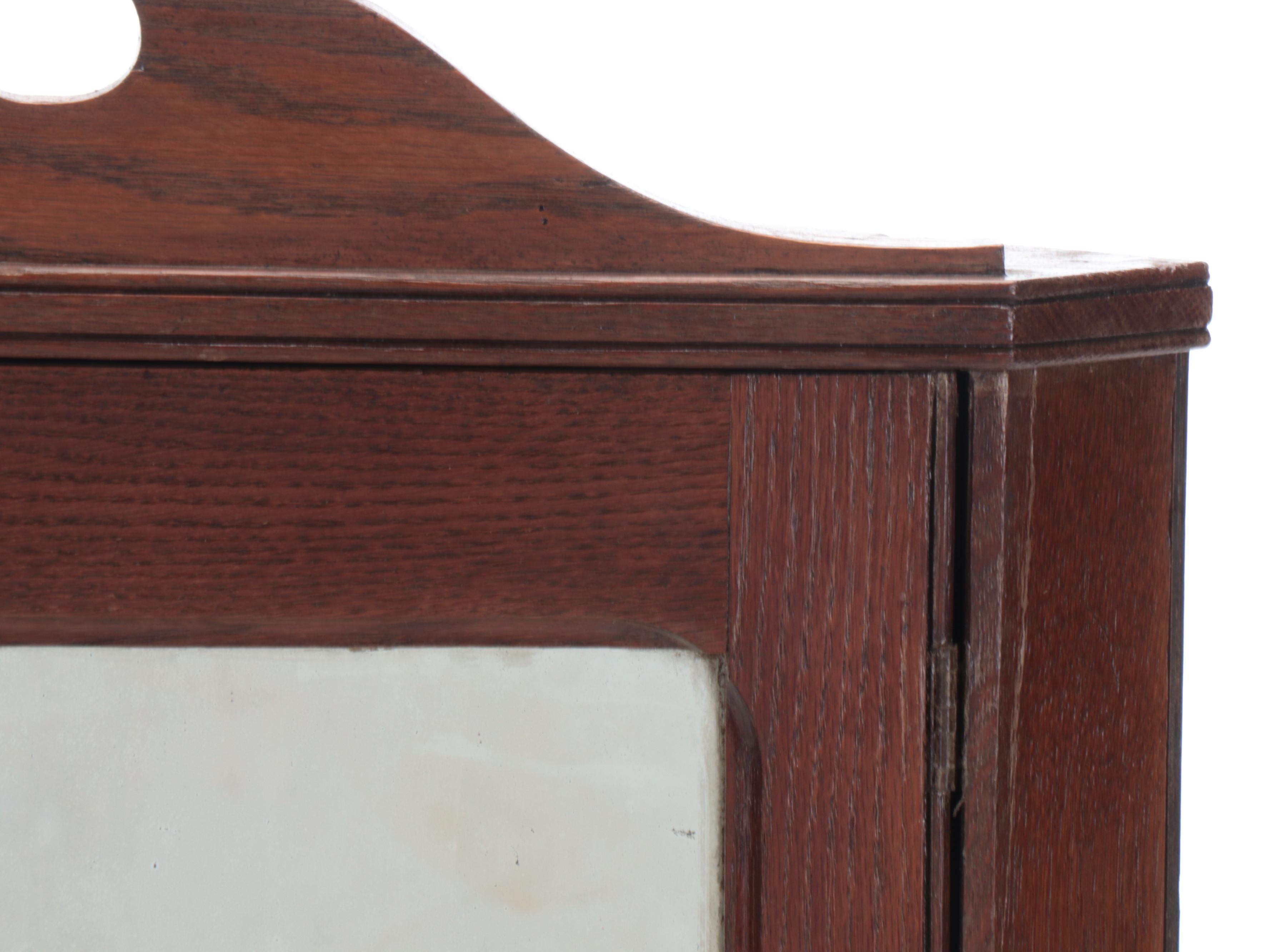 American Primitive Mirrored Oak Wall Mount Corner Cabinet