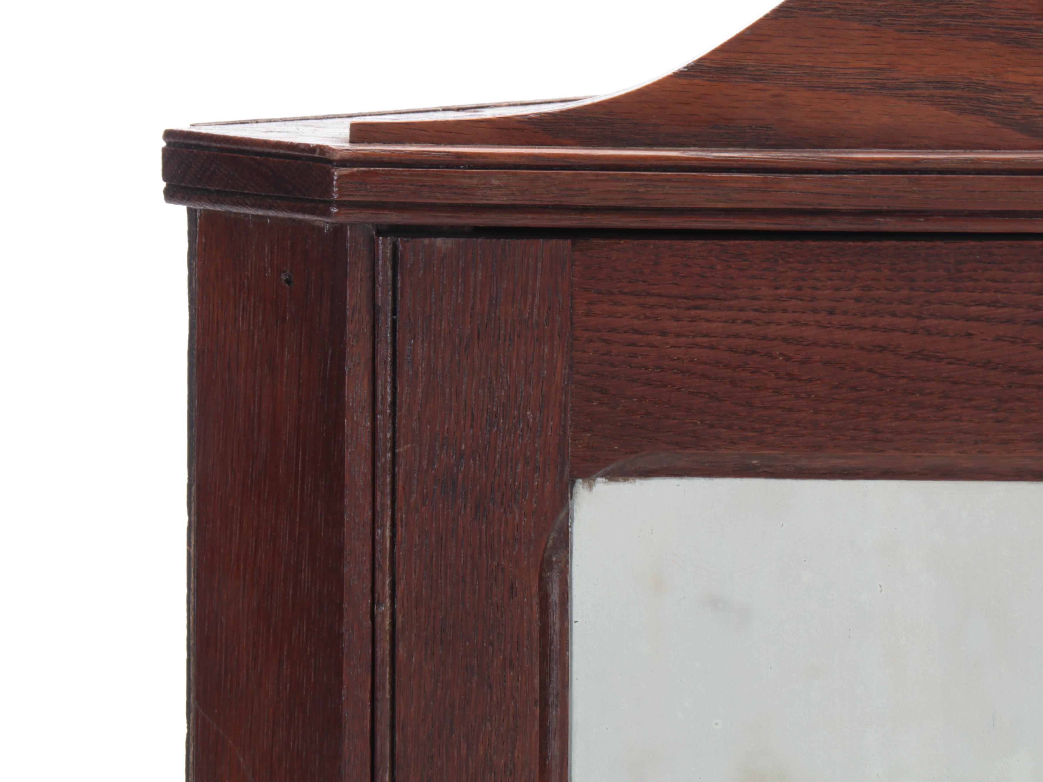 American Primitive Mirrored Oak Wall Mount Corner Cabinet