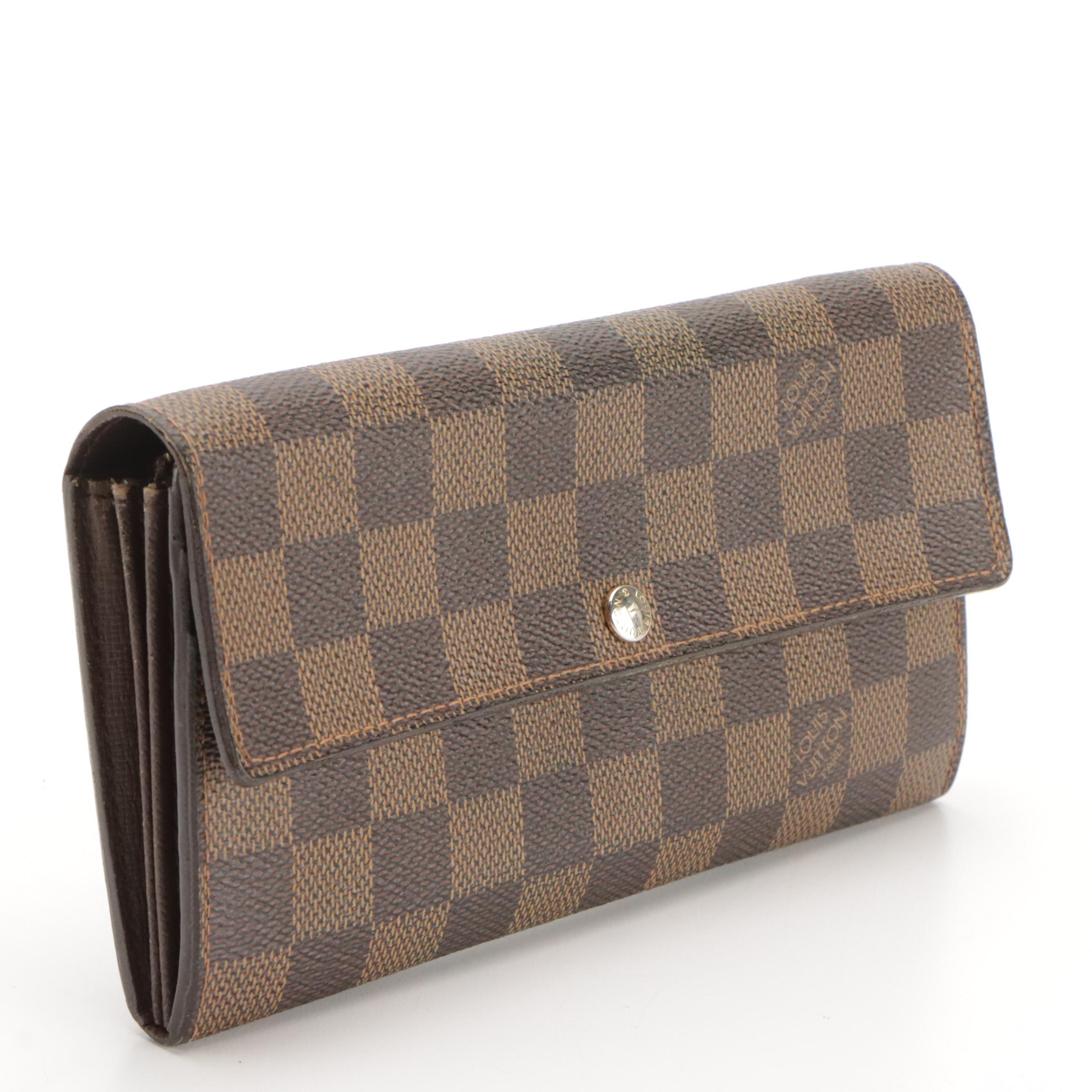 Louis Vuitton Sarah Wallet in Damier Ébène Coated Canvas and Brown Leather