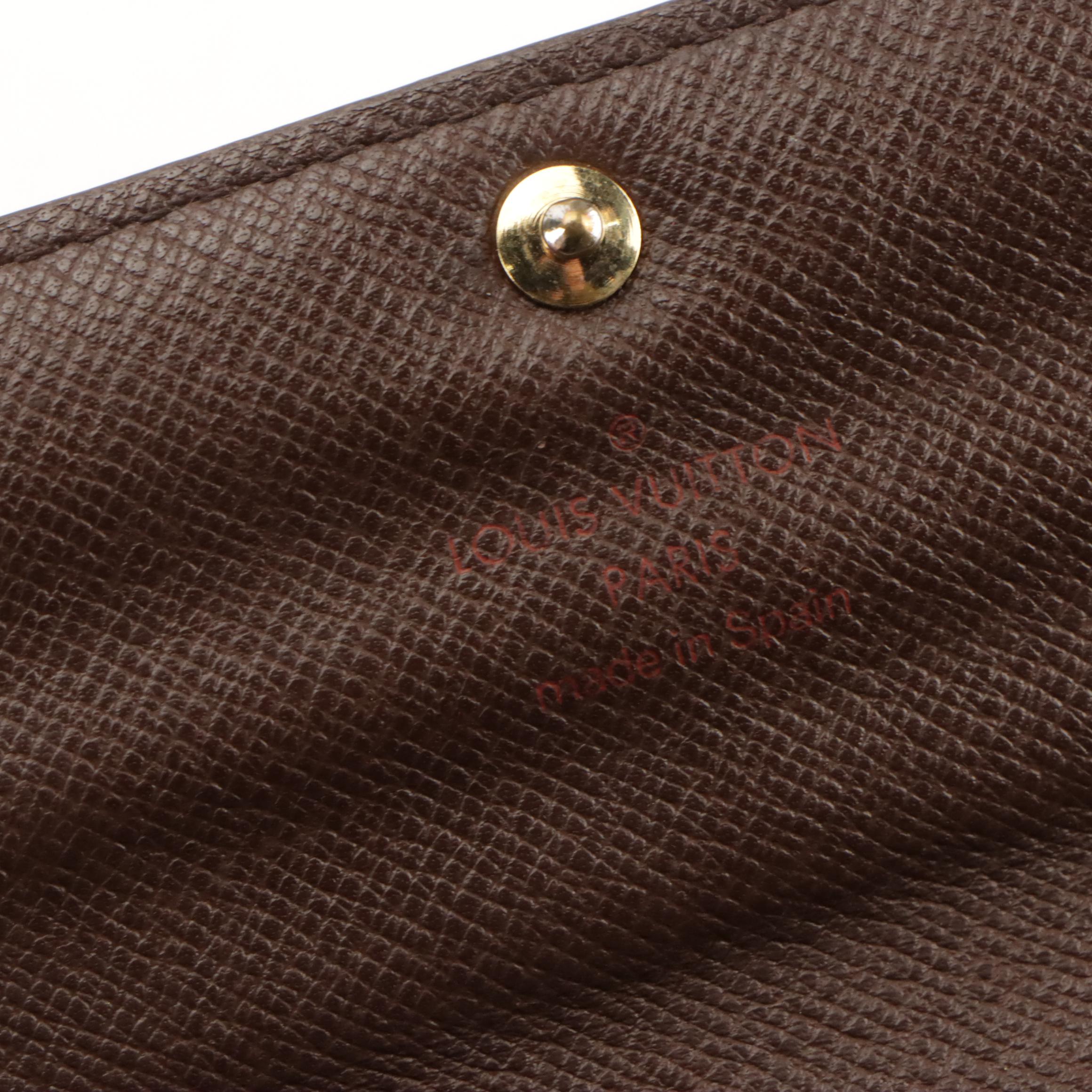 Louis Vuitton Sarah Wallet in Damier Ébène Coated Canvas and Brown Leather