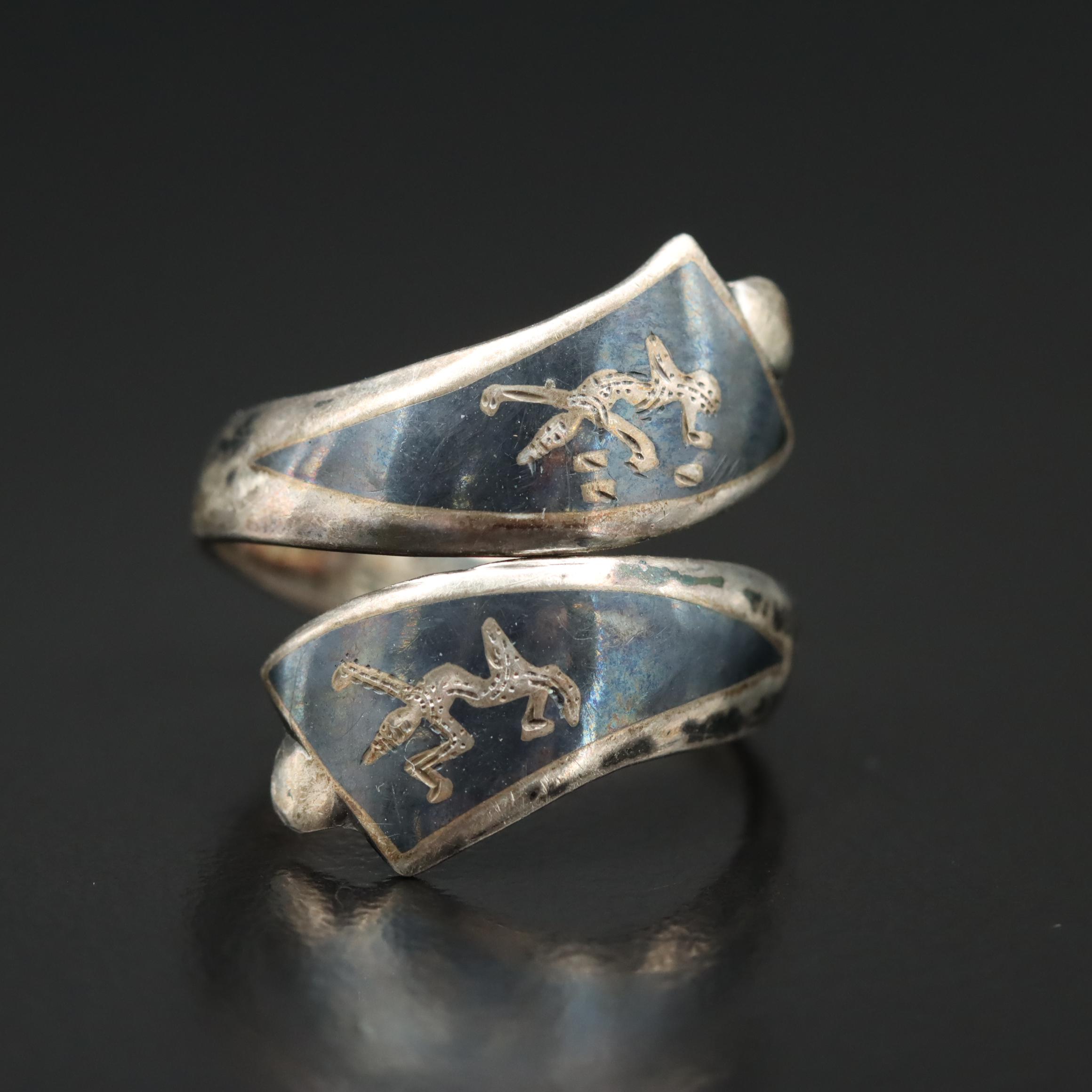 Vintage Siam Sterling Niello Dancer Bypass Ring