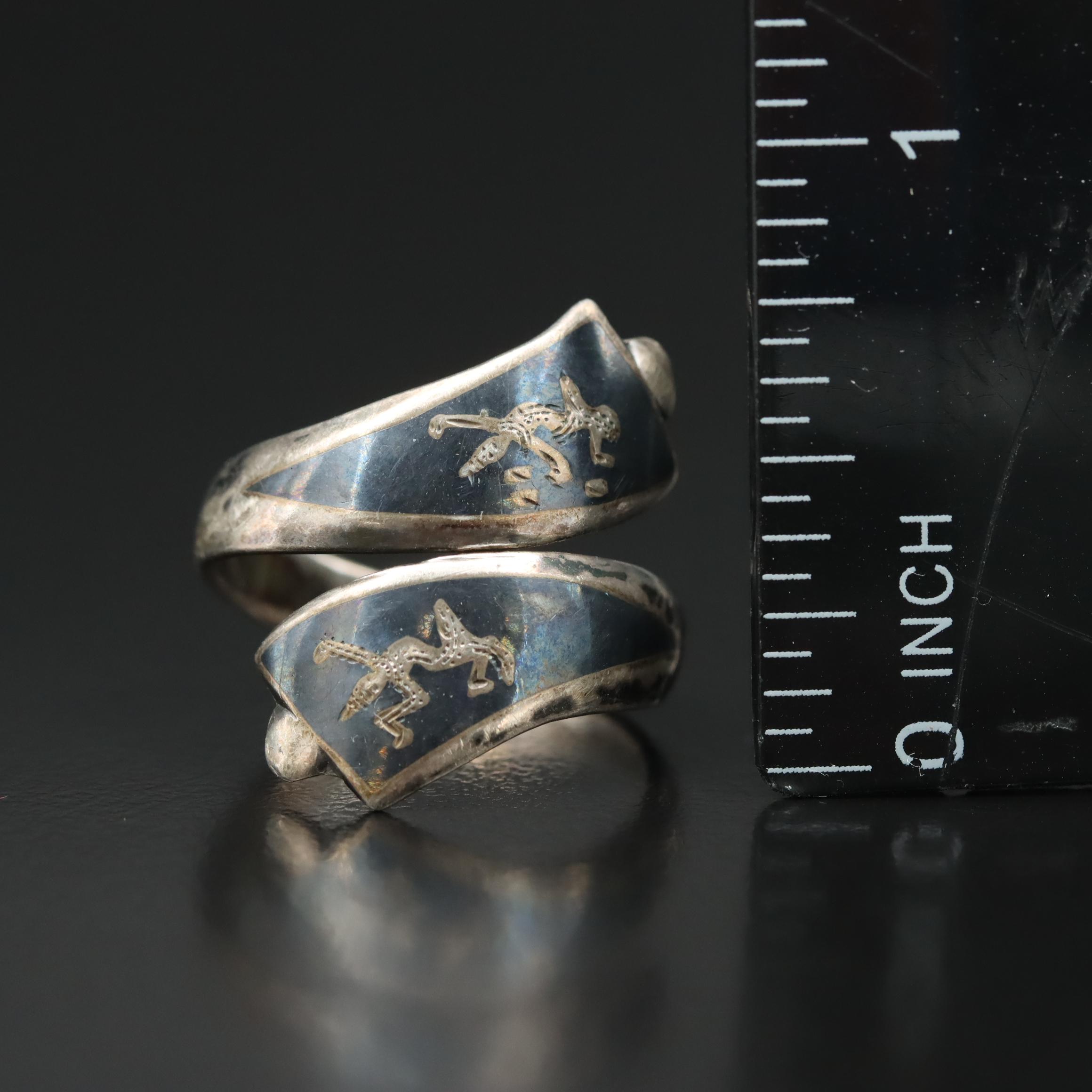 Vintage Siam Sterling Niello Dancer Bypass Ring