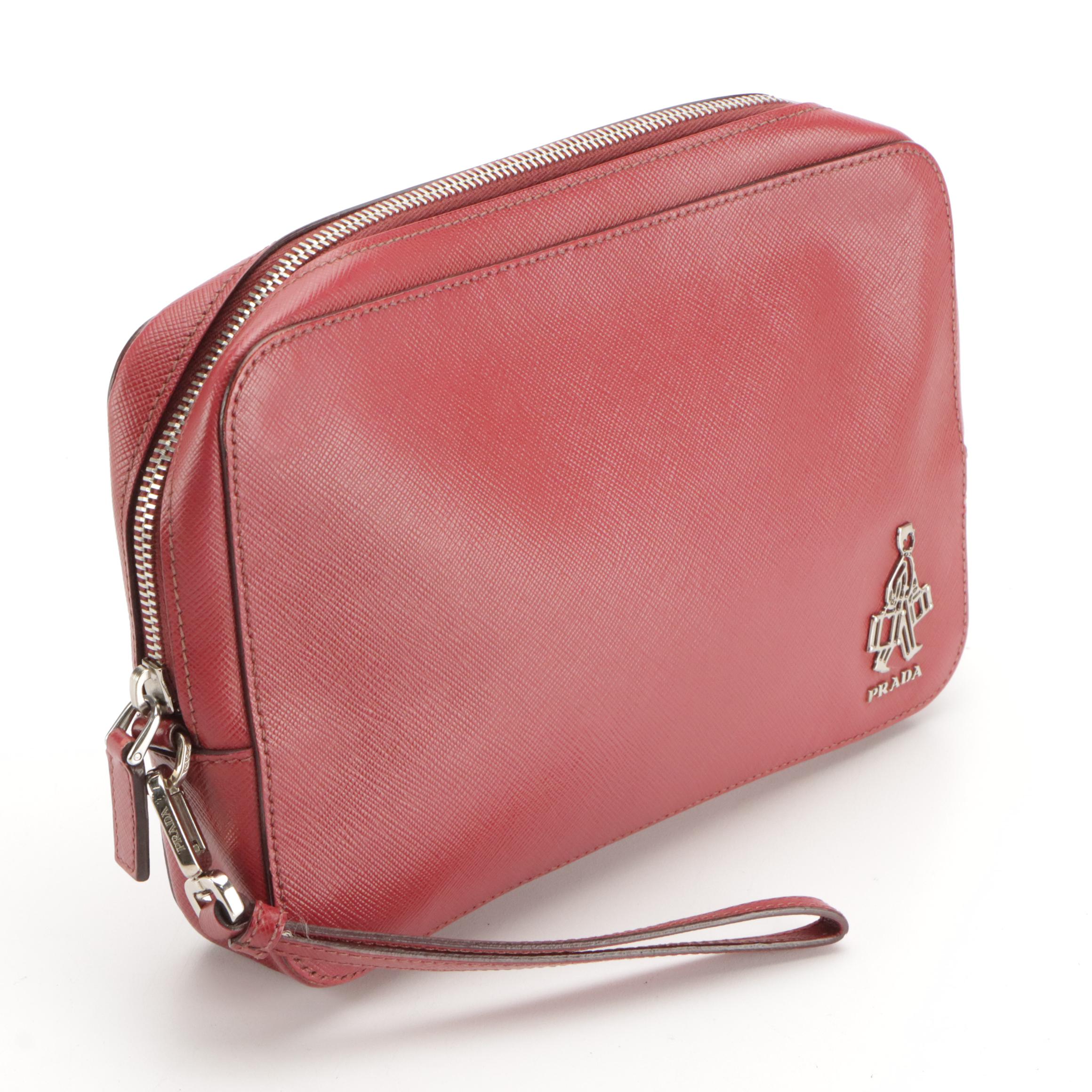 Prada Saffiano Leather Wristlet Clutch