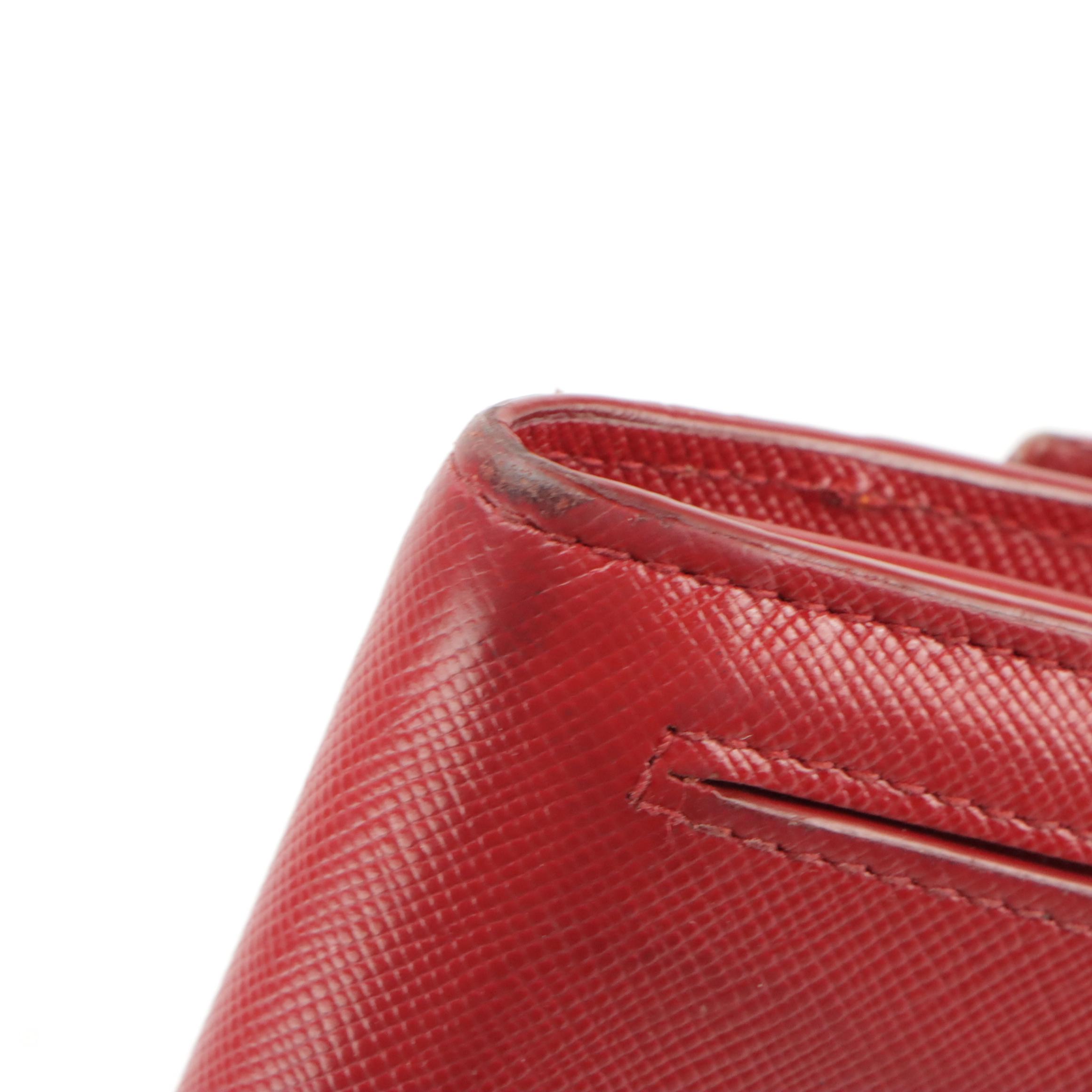 Prada Front Flap Long Wallet in Red and Orange Saffiano Wave Leather