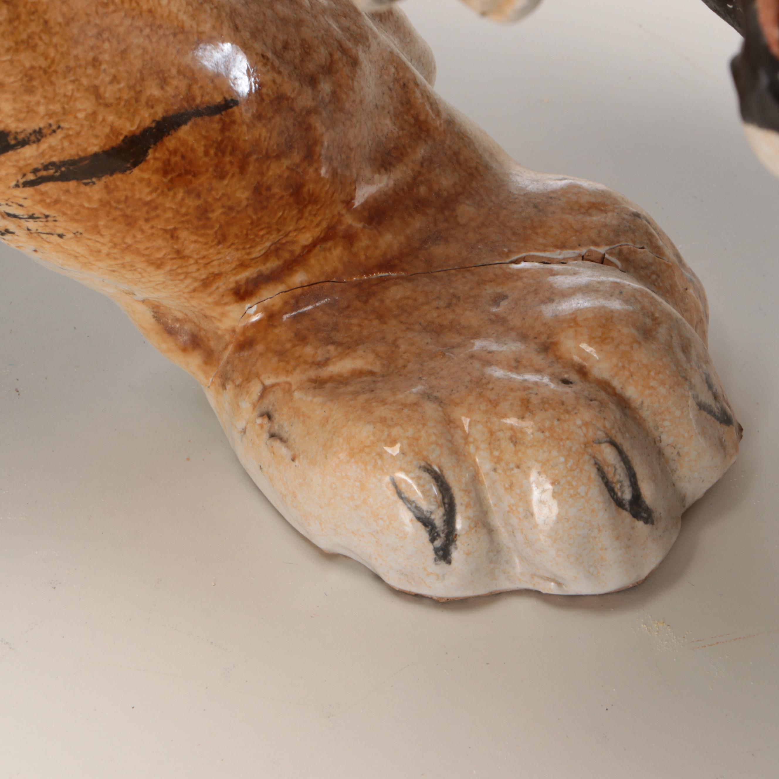 Monumental Italian Majolica Ceramic Bengal Tiger Figure, Mid-20th Century