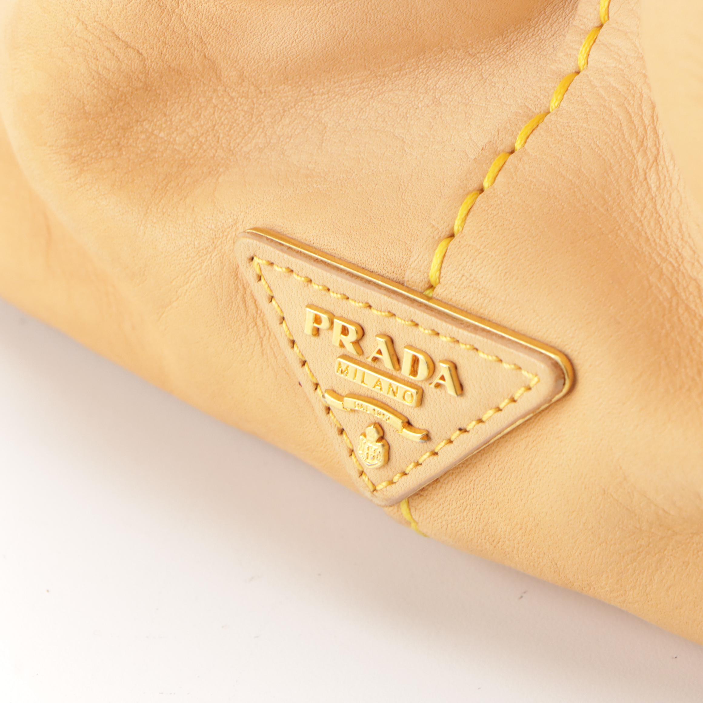 Prada Twist Lock Handbag Tote in Camel Calfskin Leather