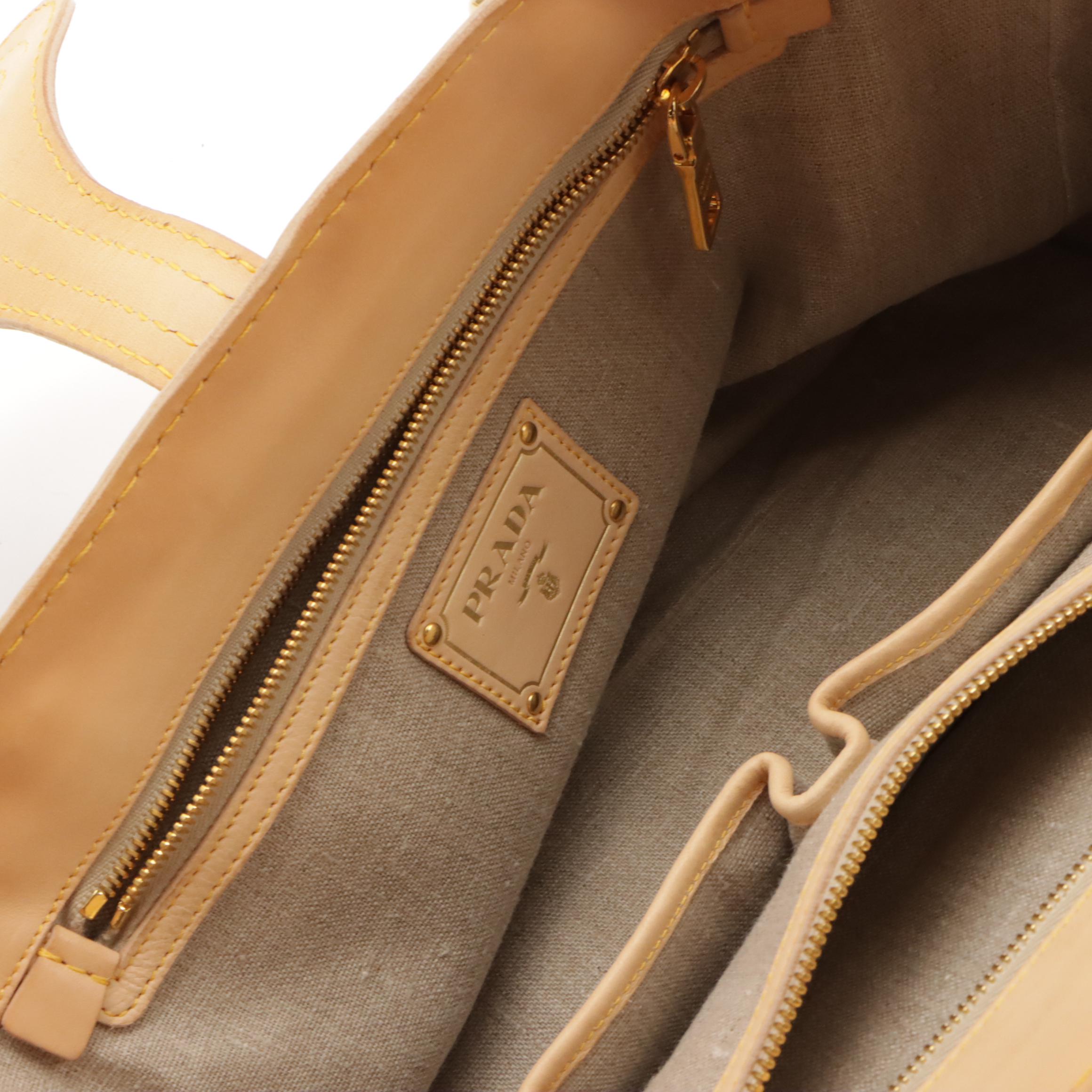 Prada Twist Lock Handbag Tote in Camel Calfskin Leather