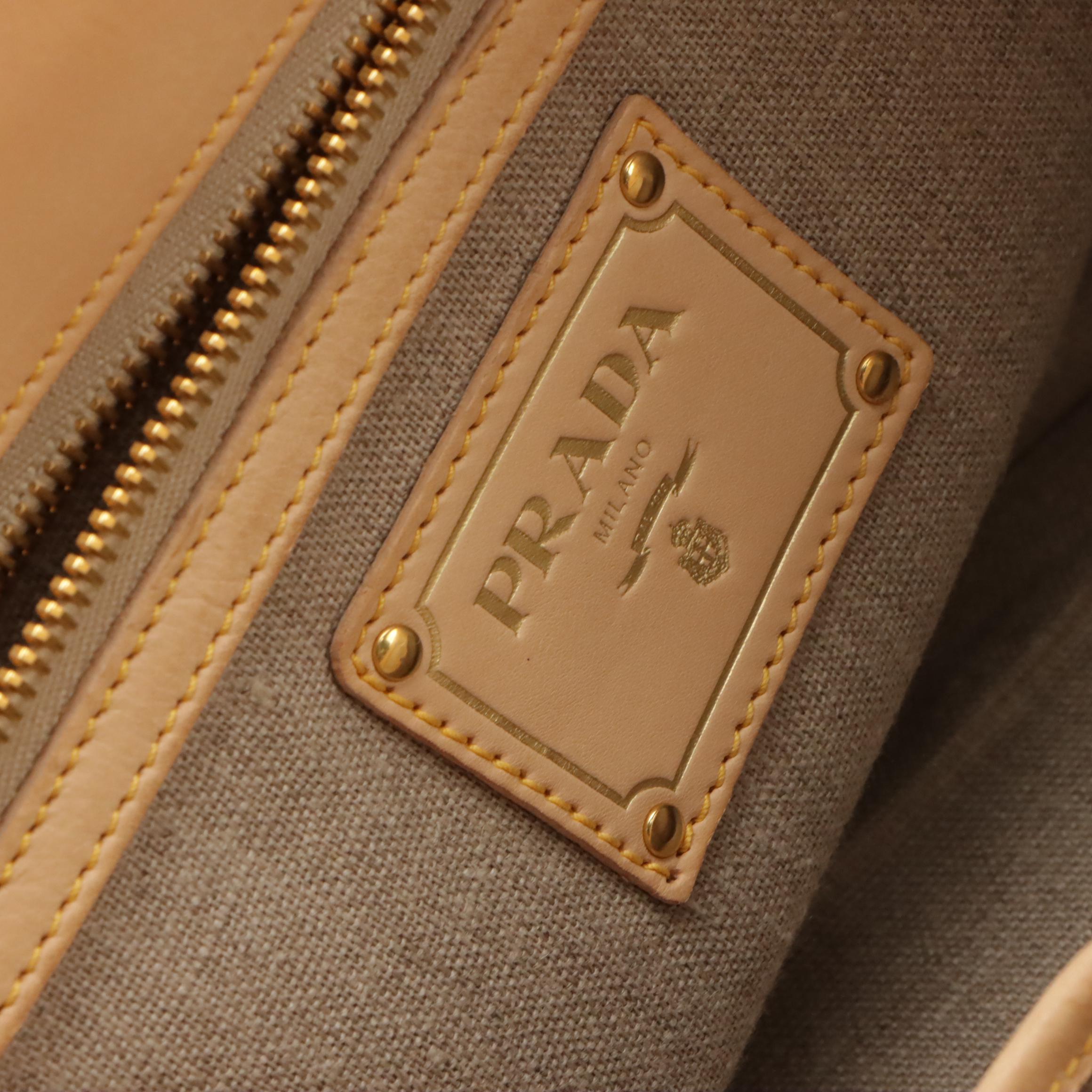 Prada Twist Lock Handbag Tote in Camel Calfskin Leather