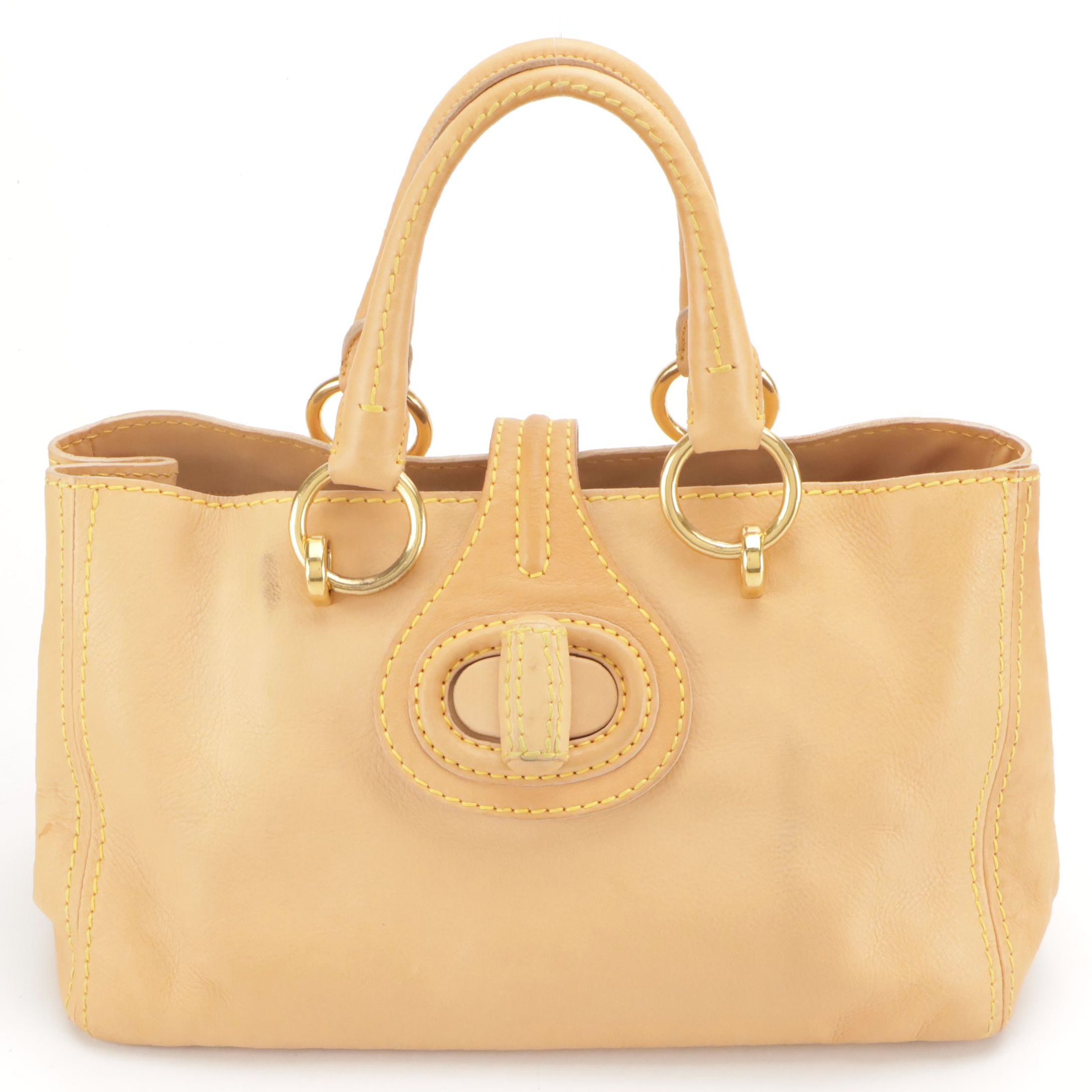 Prada Twist Lock Handbag Tote in Camel Calfskin Leather