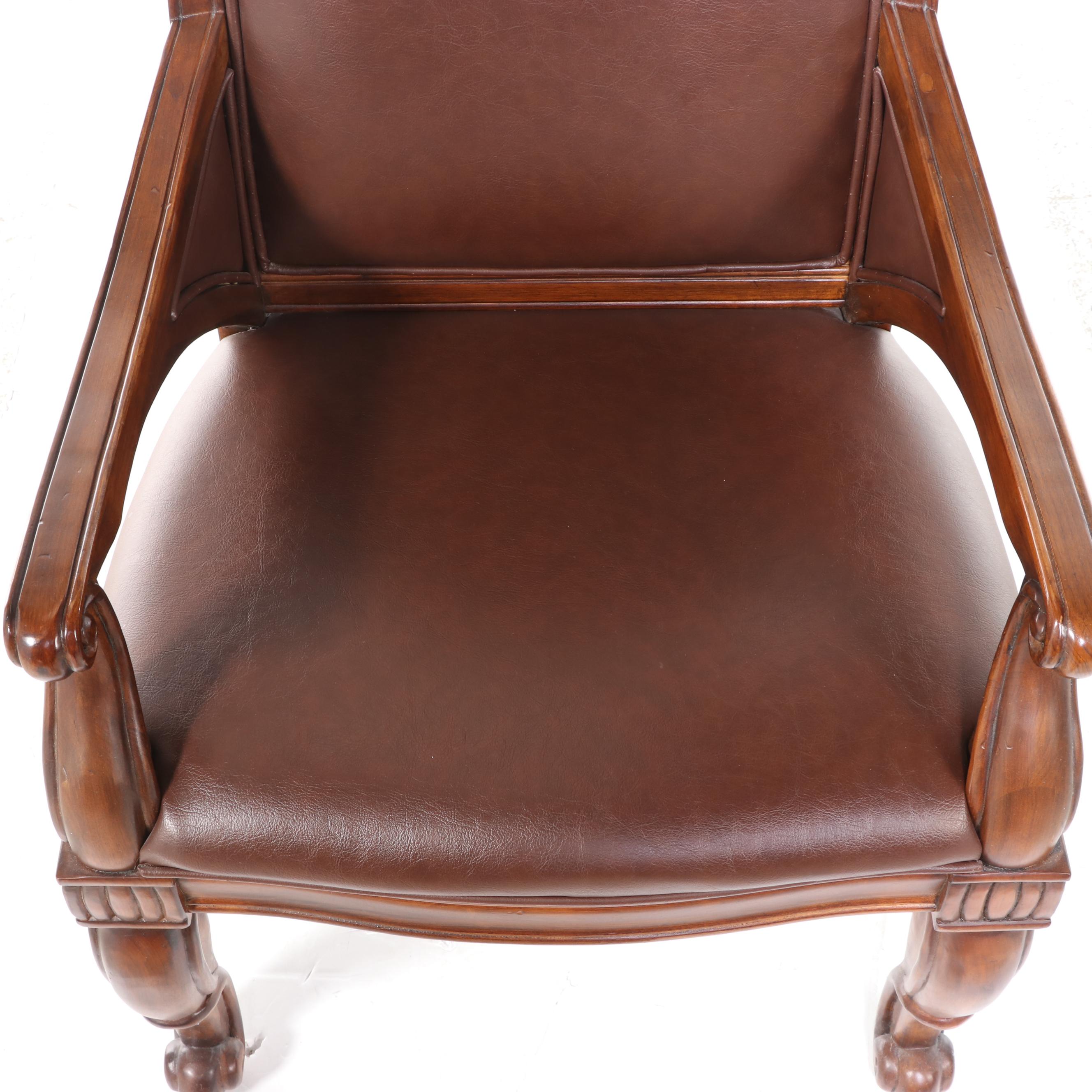 Hooker Furniture "Seven Seas" Hardwood Bureau Plat and Faux-Leather Armchair