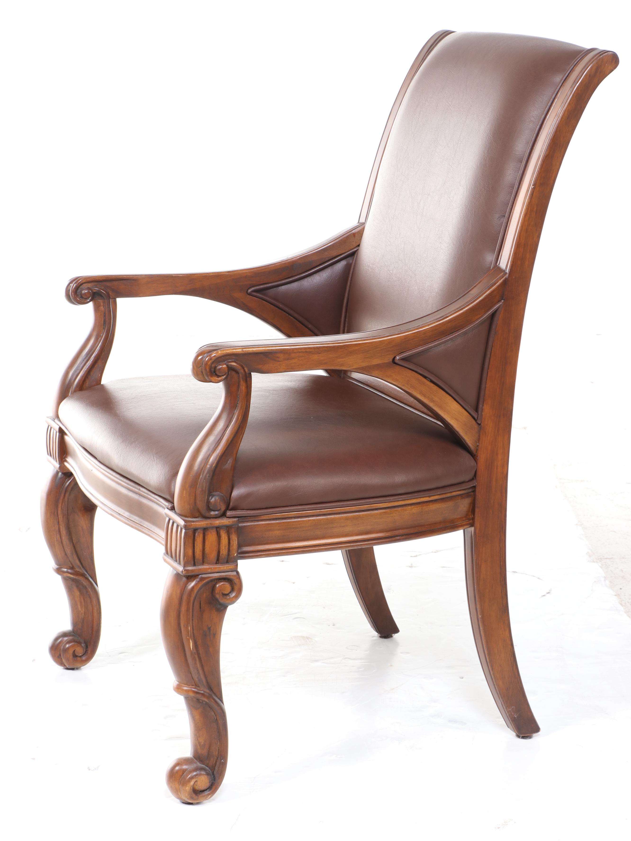 Hooker Furniture "Seven Seas" Hardwood Bureau Plat and Faux-Leather Armchair