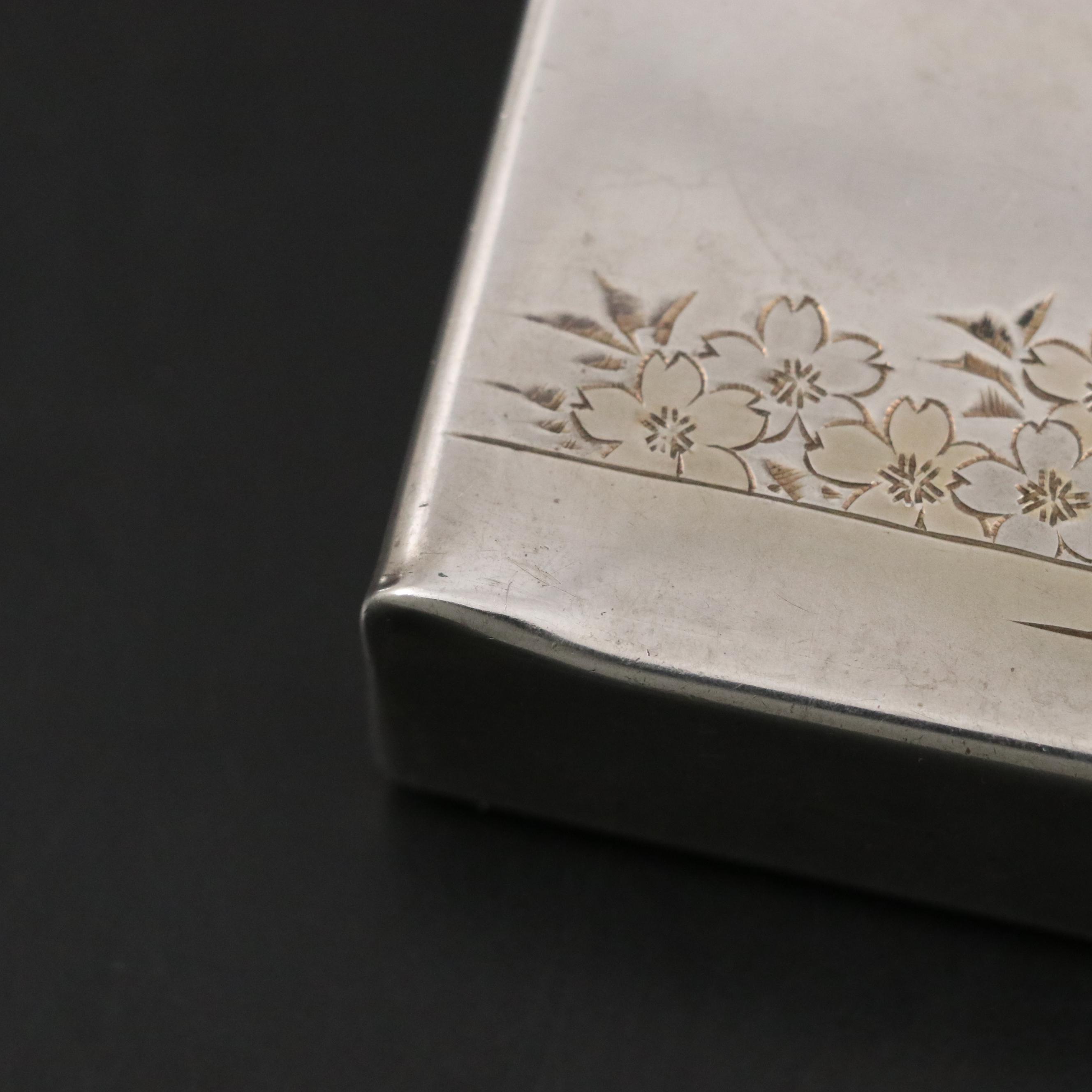 Gilt Sterling Silver Cigarette Case with Engraved Pagoda Scene