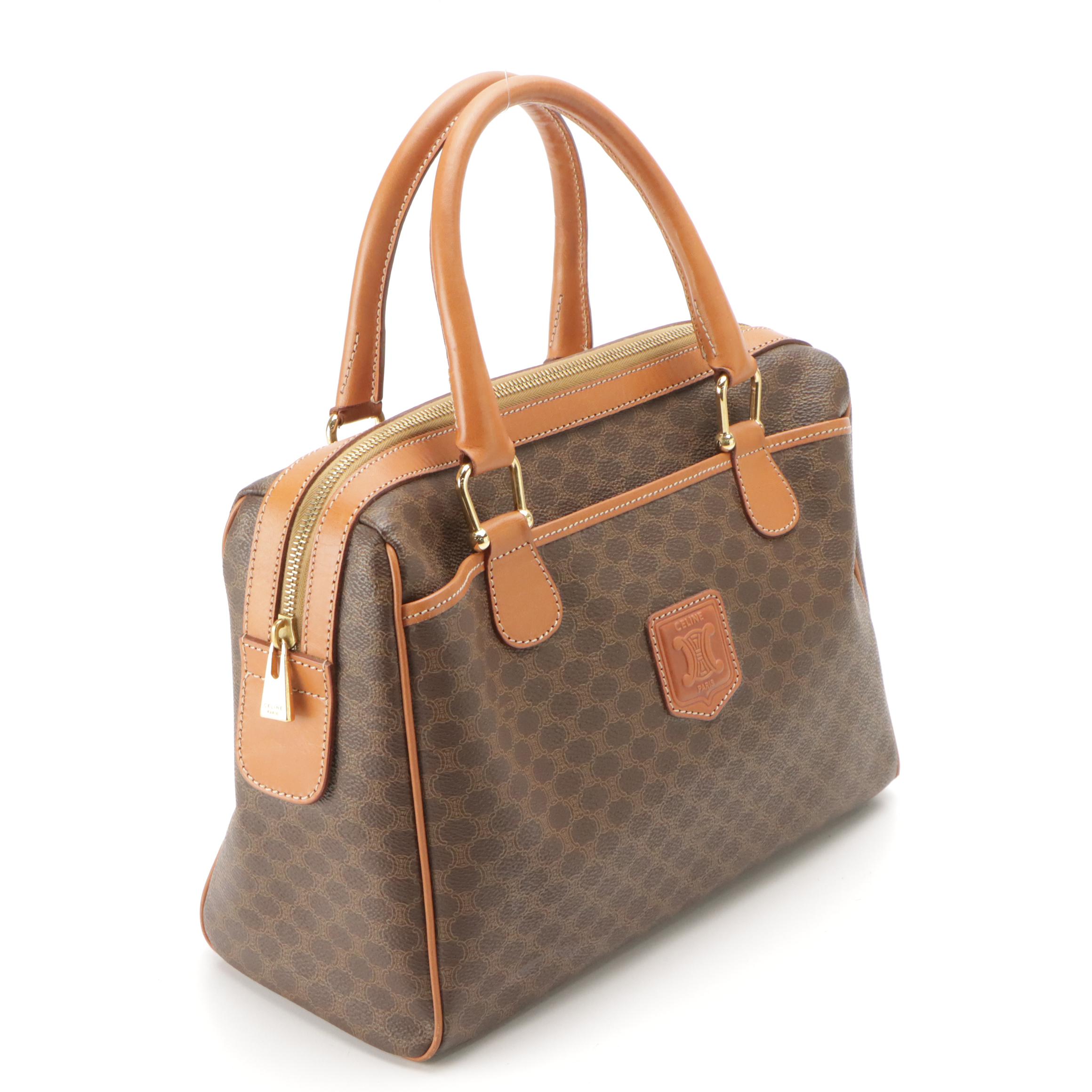 Celine Boston Bag in Brown Macadam Canvas and Leather