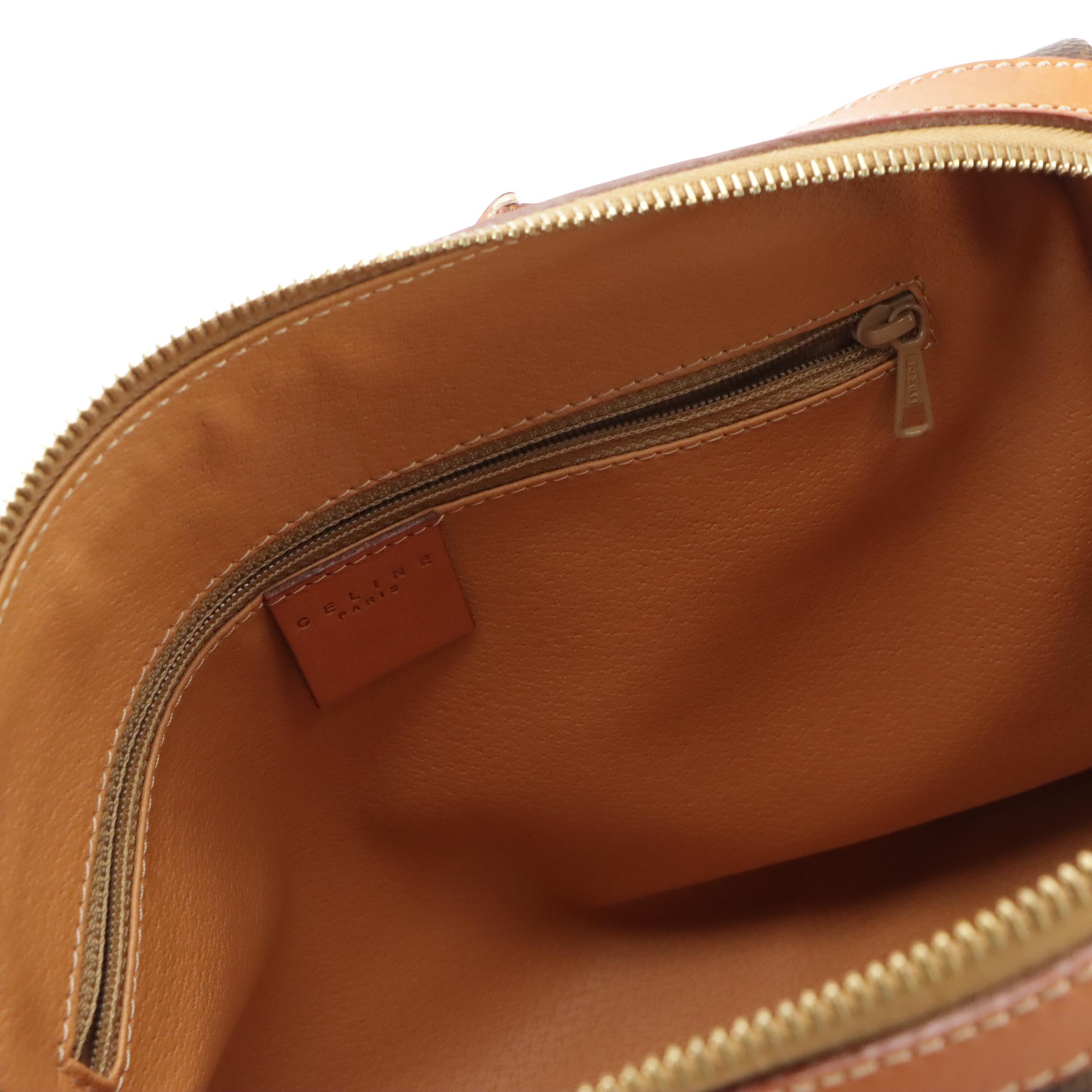 Celine Boston Bag in Brown Macadam Canvas and Leather