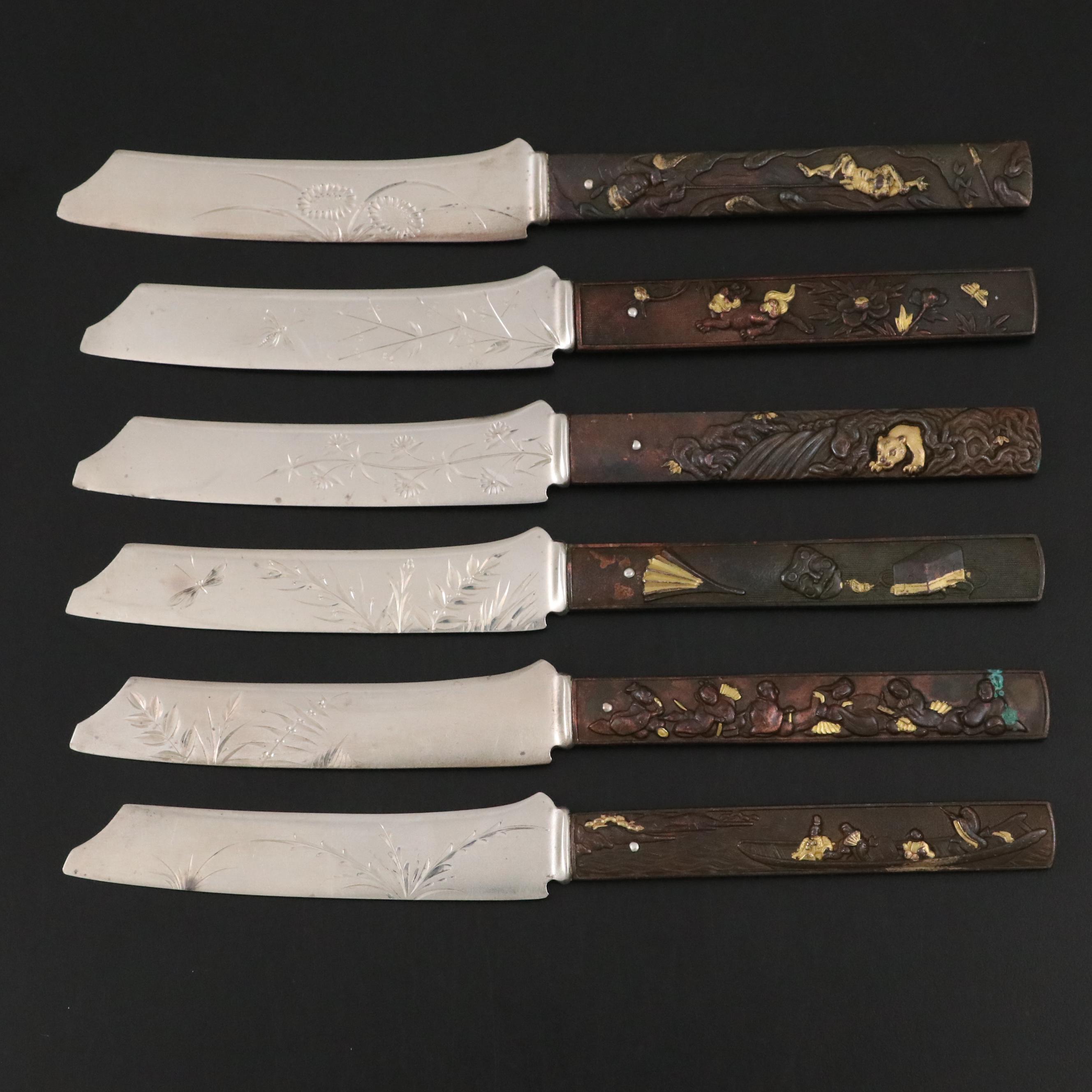 Aesthetic Style Gorham "No. 5" Mixed Metal Sterling Bladed Fruit Knives