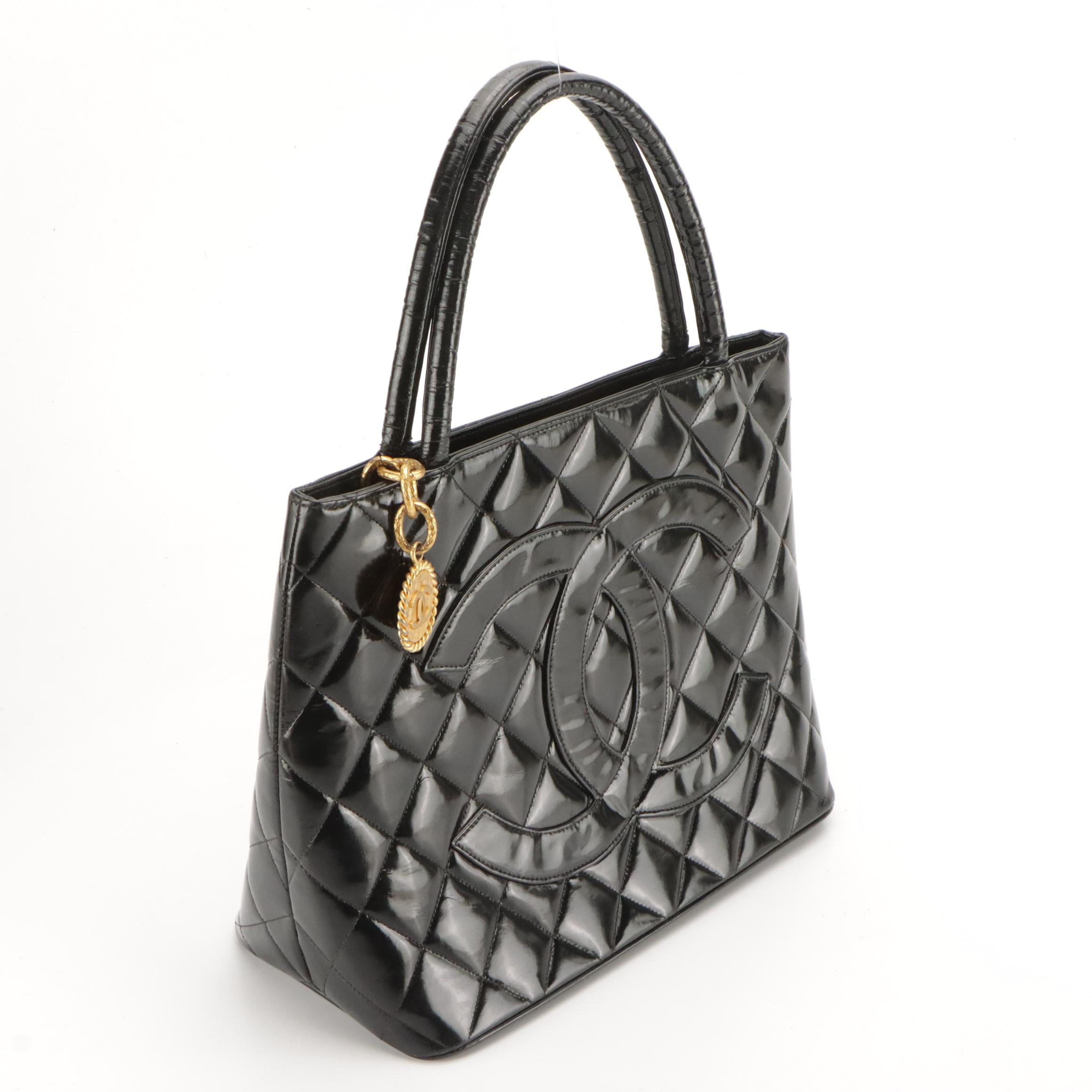 Chanel Medallion Tote Bag in CC Black Quilted Patent Leather
