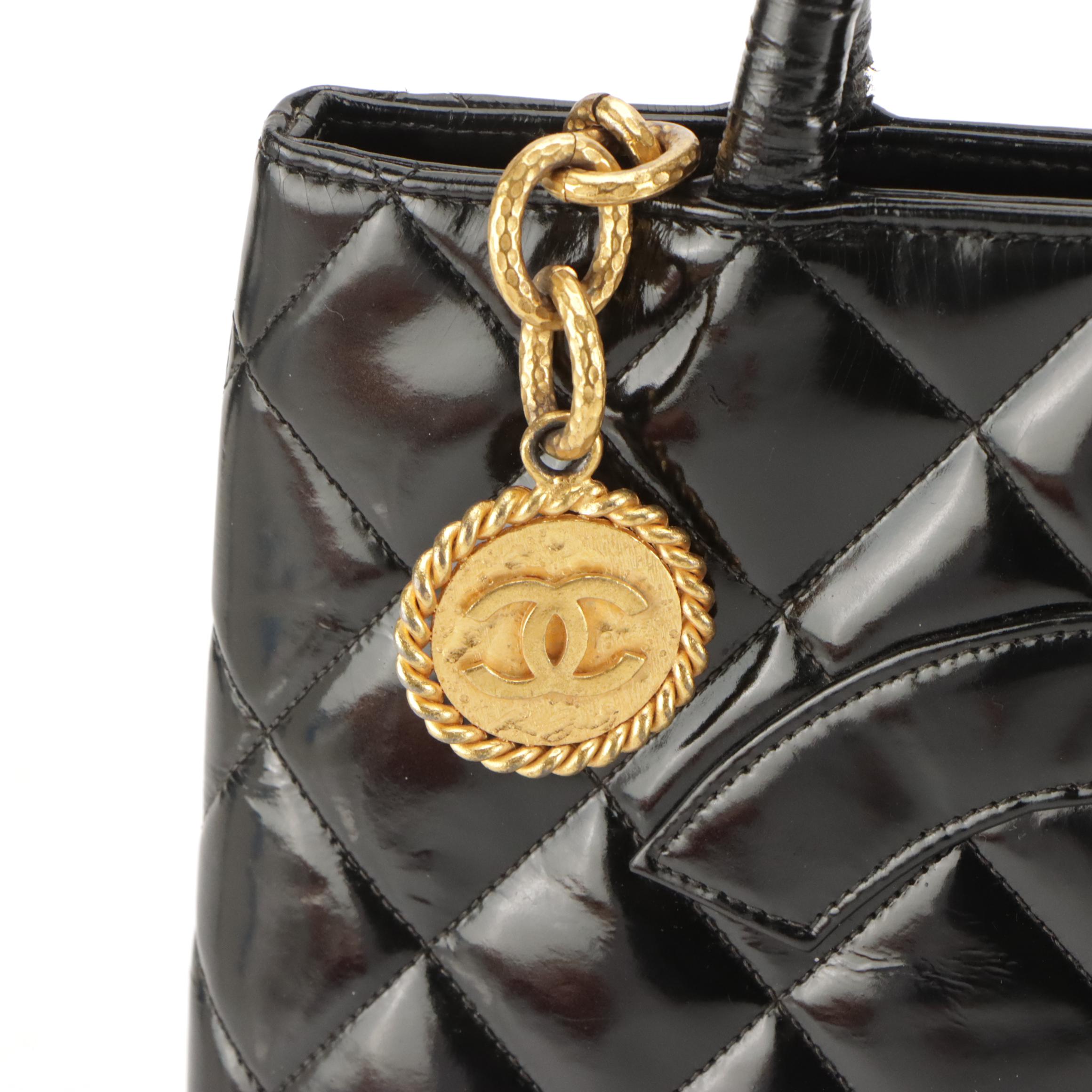 Chanel Medallion Tote Bag in CC Black Quilted Patent Leather