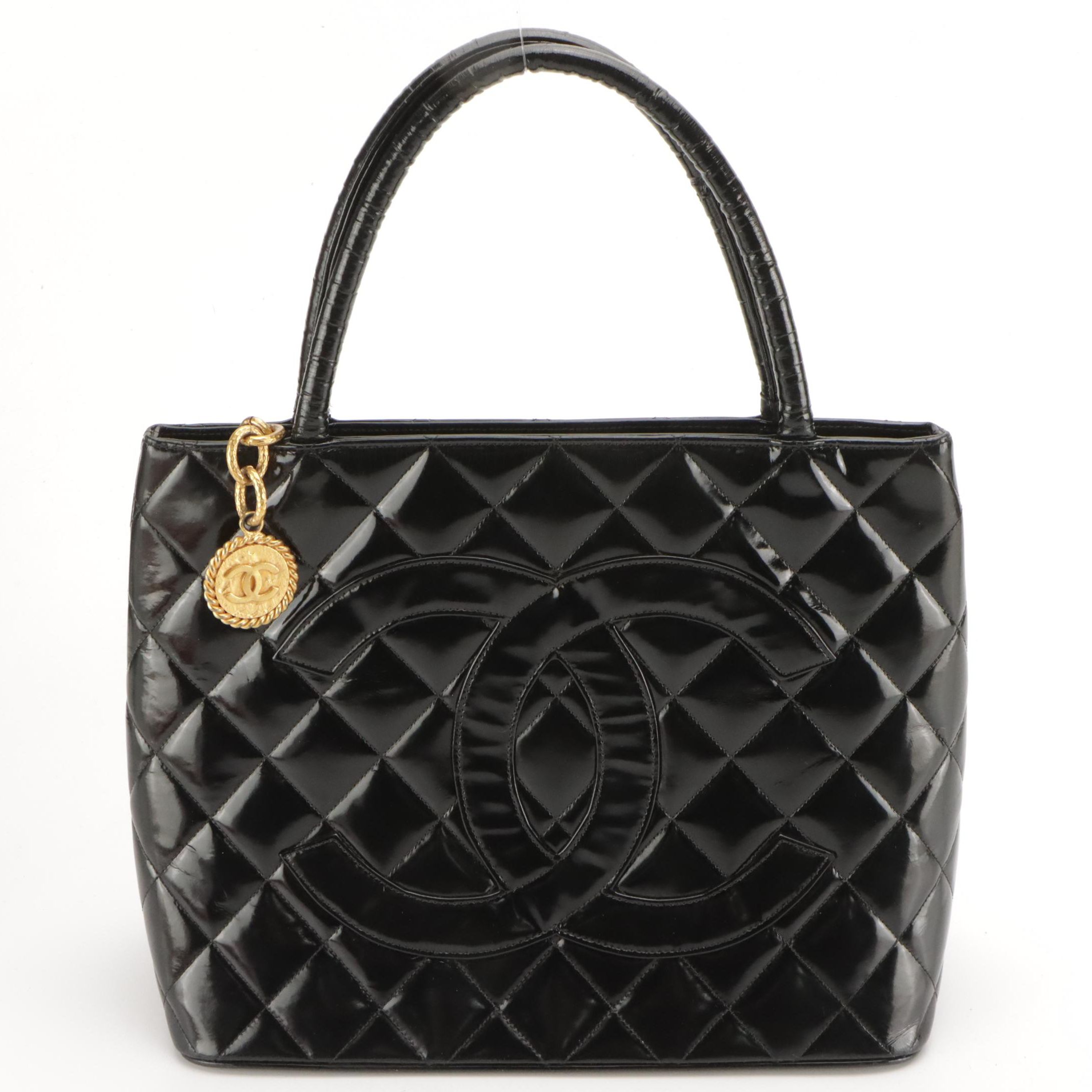 Chanel Medallion Tote Bag in CC Black Quilted Patent Leather